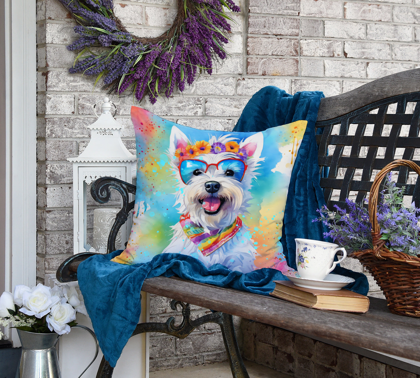 Westie Hippie Dawg Throw Pillow