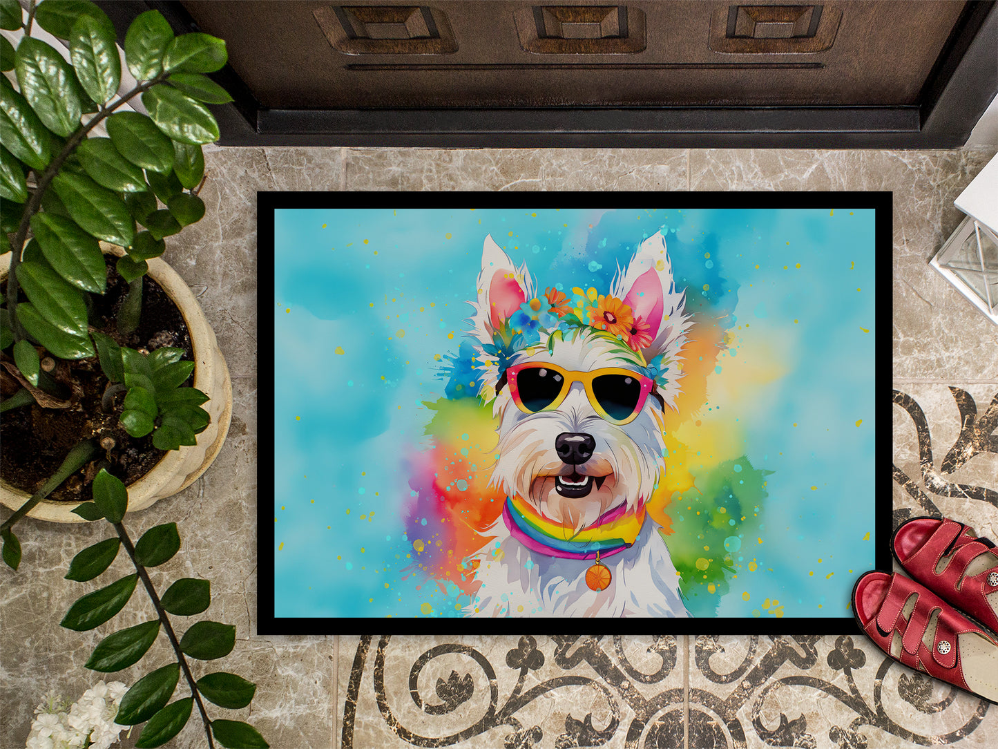 Westie Hippie Dawg Doormat