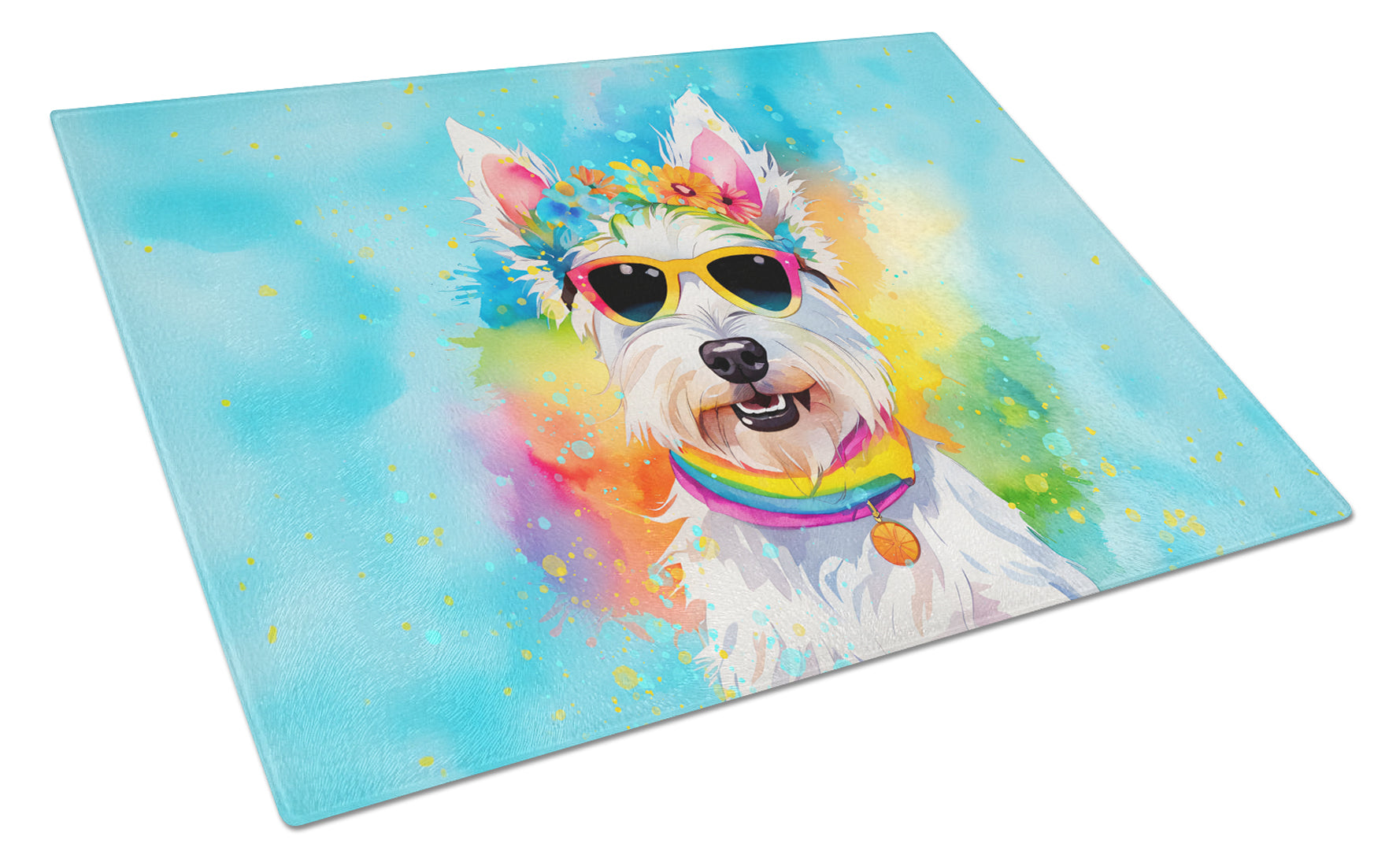 Buy this Westie Hippie Dawg Glass Cutting Board