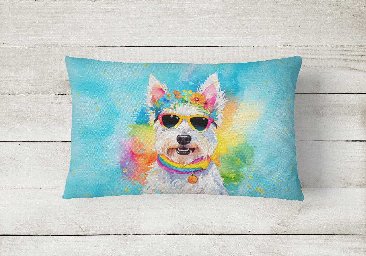 Westie Hippie Dawg Throw Pillow