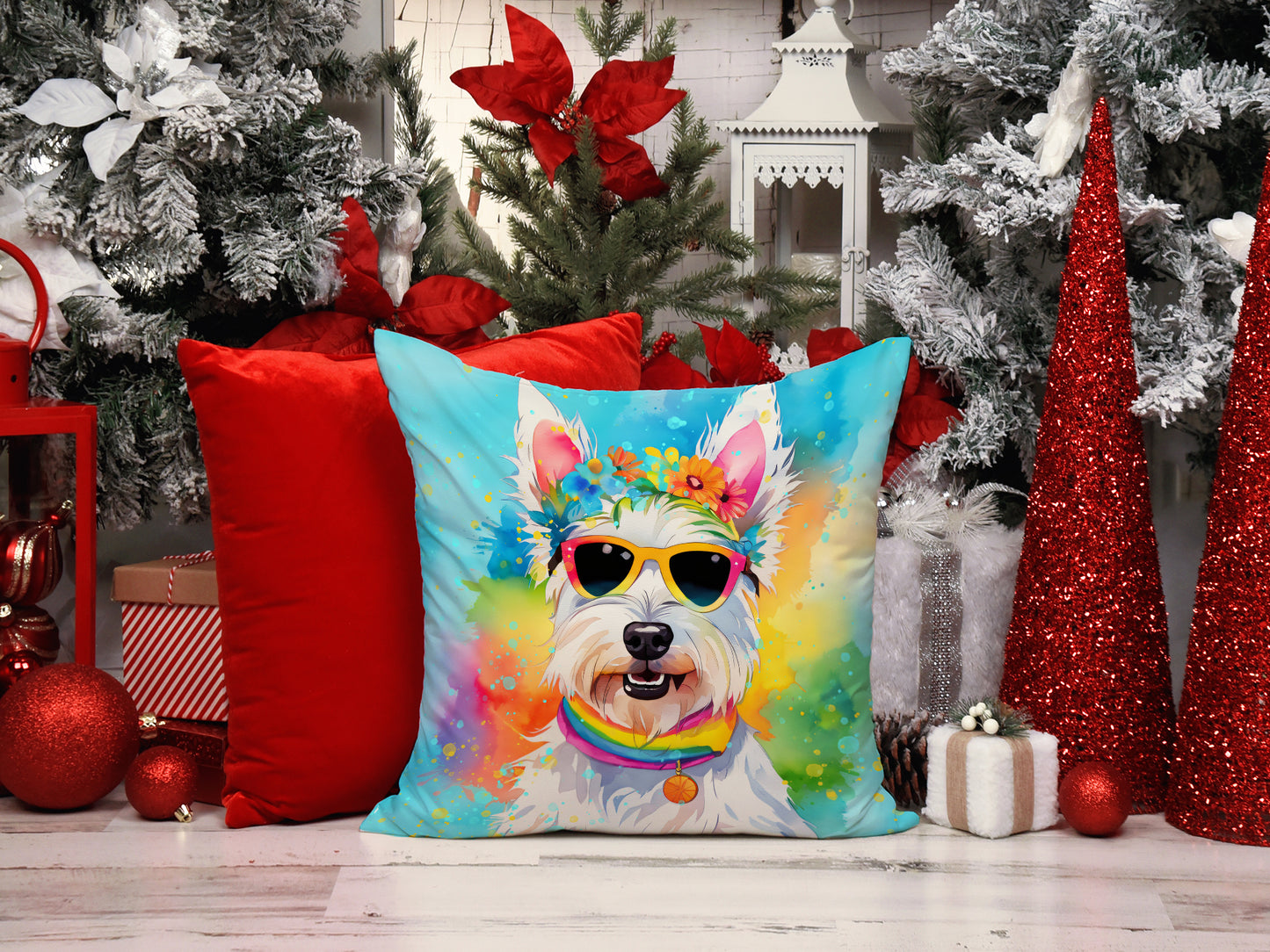 Westie Hippie Dawg Throw Pillow