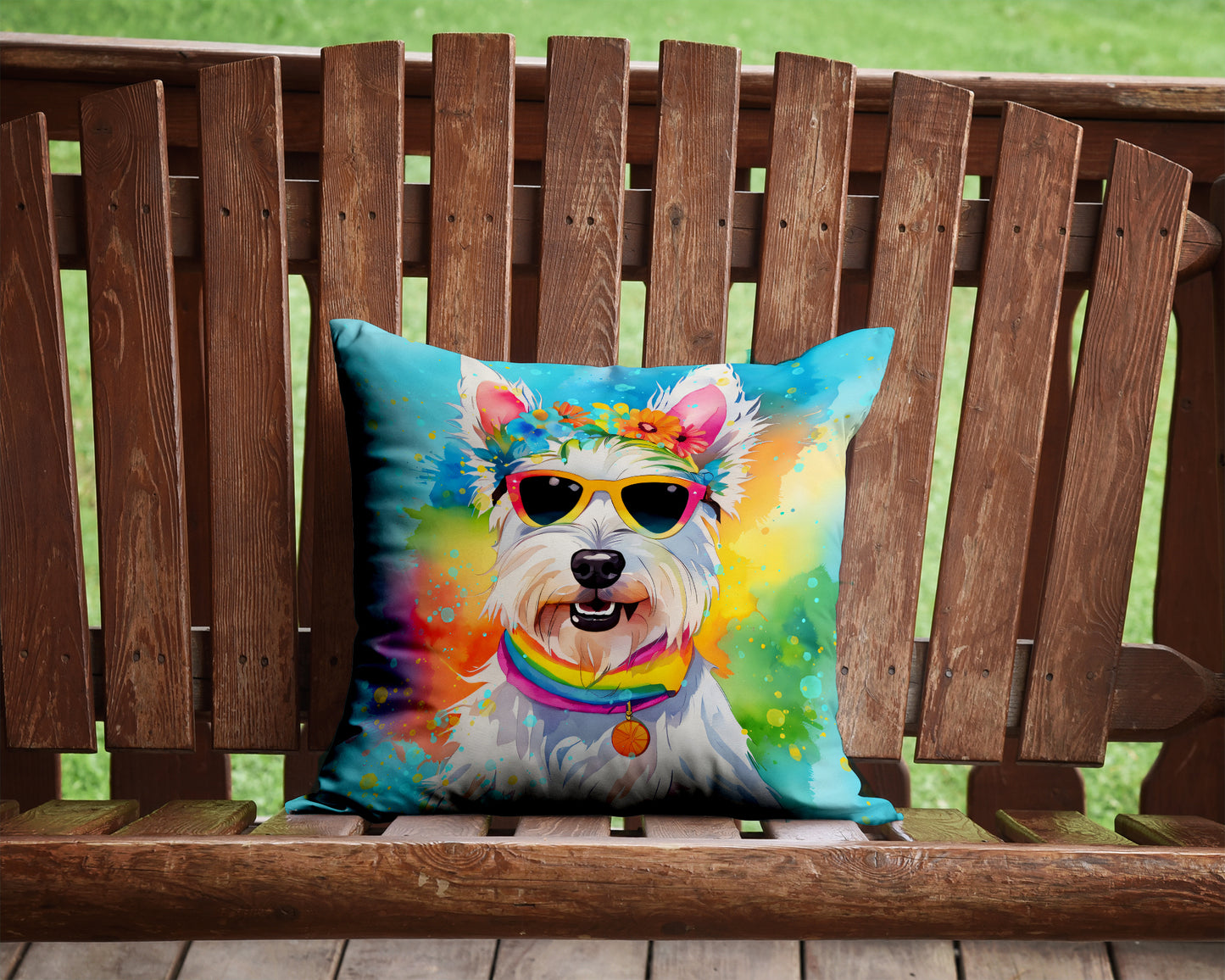 Westie Hippie Dawg Throw Pillow