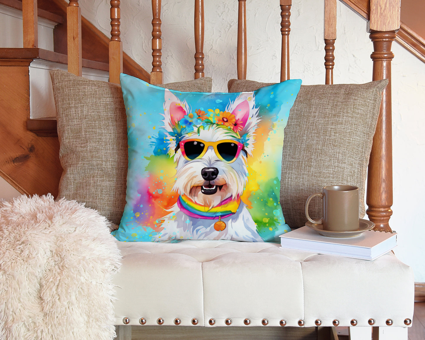 Westie Hippie Dawg Throw Pillow