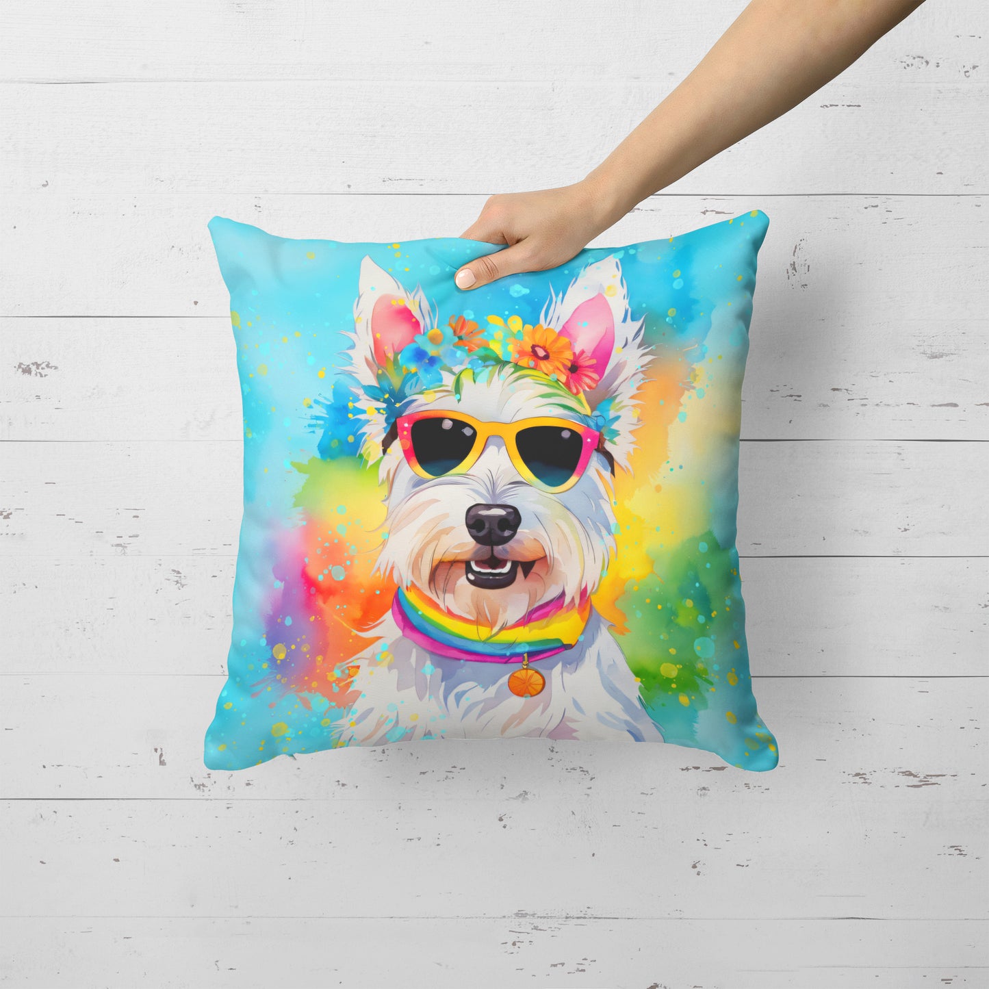 Westie Hippie Dawg Throw Pillow