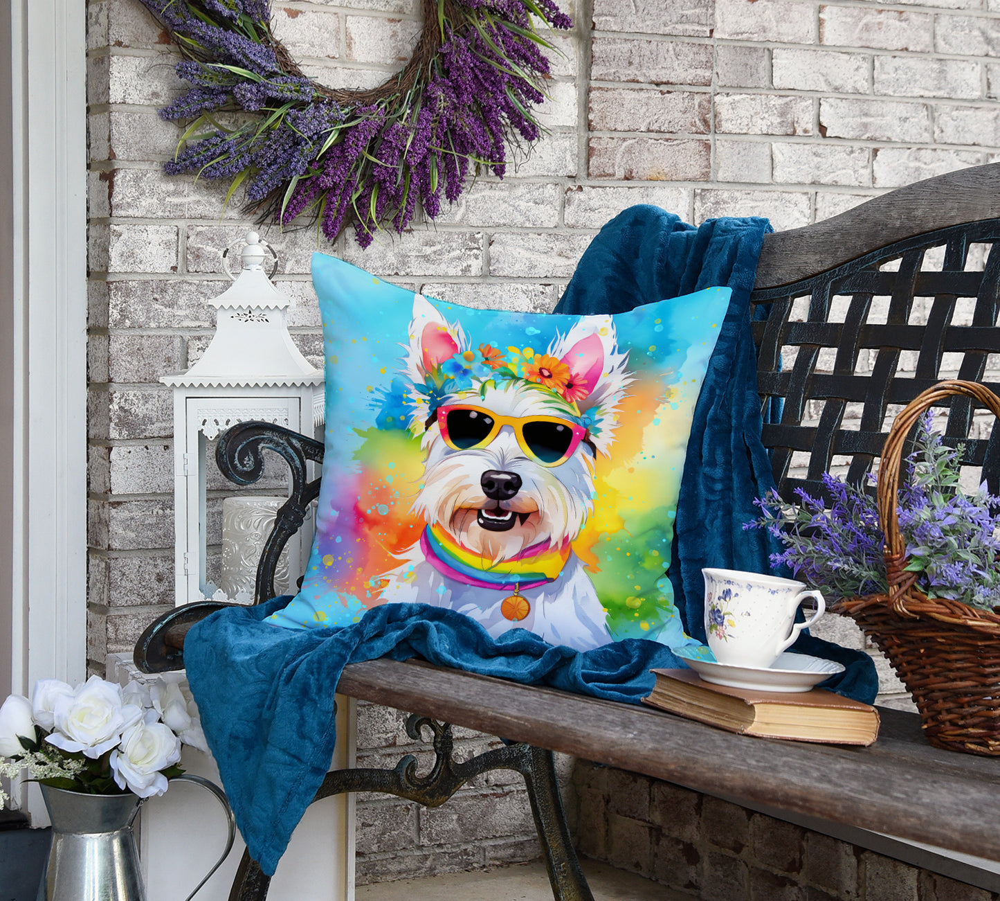 Westie Hippie Dawg Throw Pillow