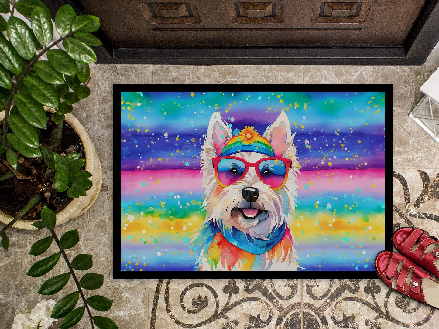 Westie Hippie Dawg Doormat