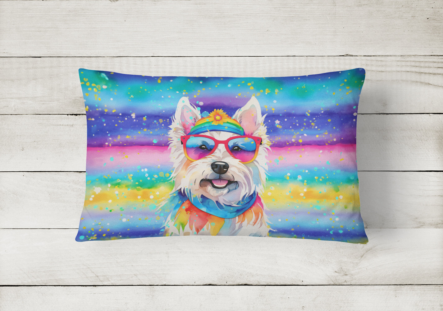 Westie Hippie Dawg Throw Pillow