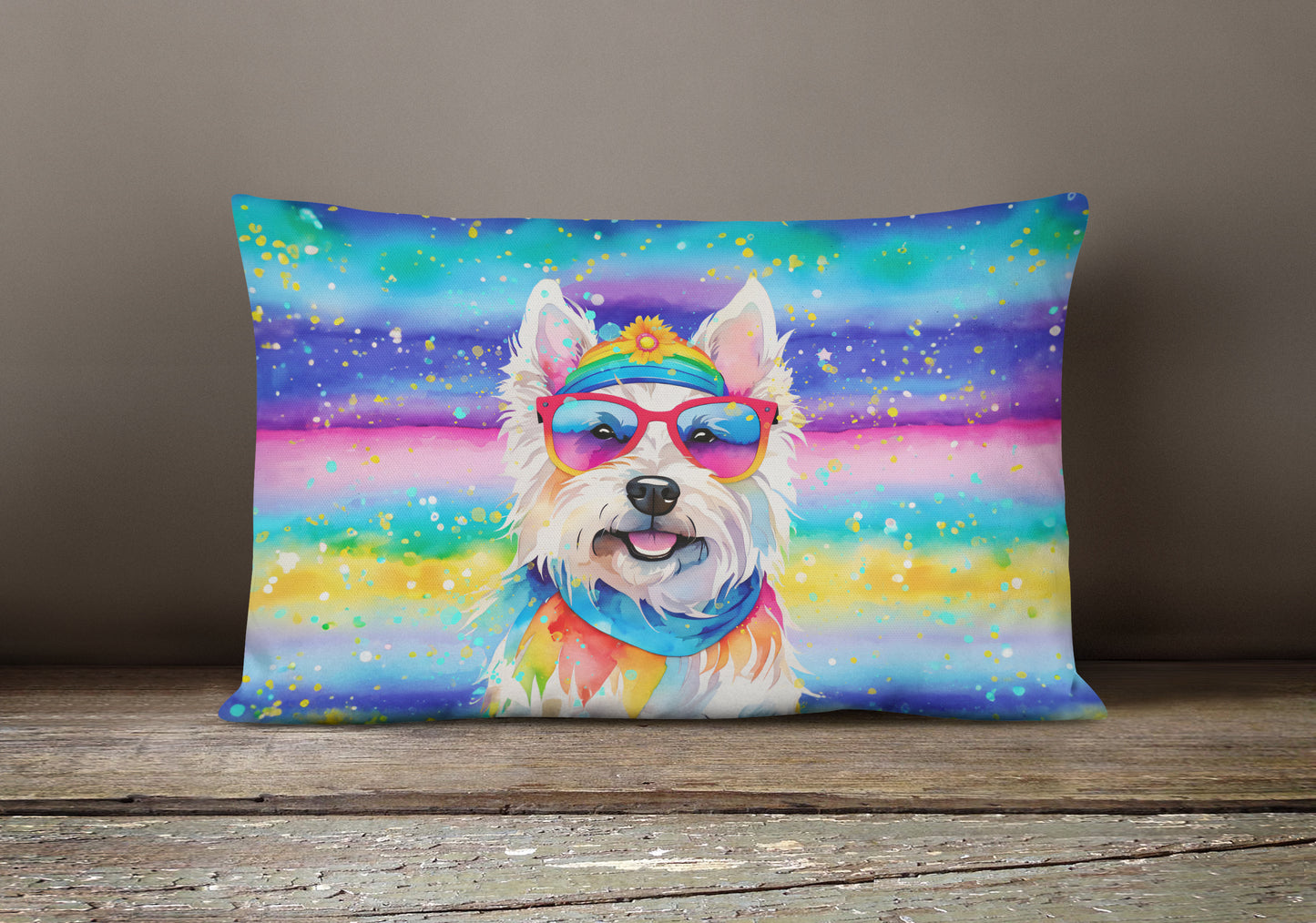 Westie Hippie Dawg Throw Pillow