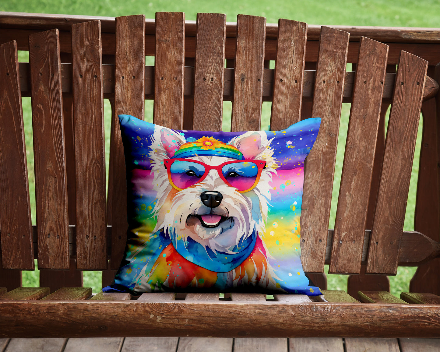 Westie Hippie Dawg Throw Pillow