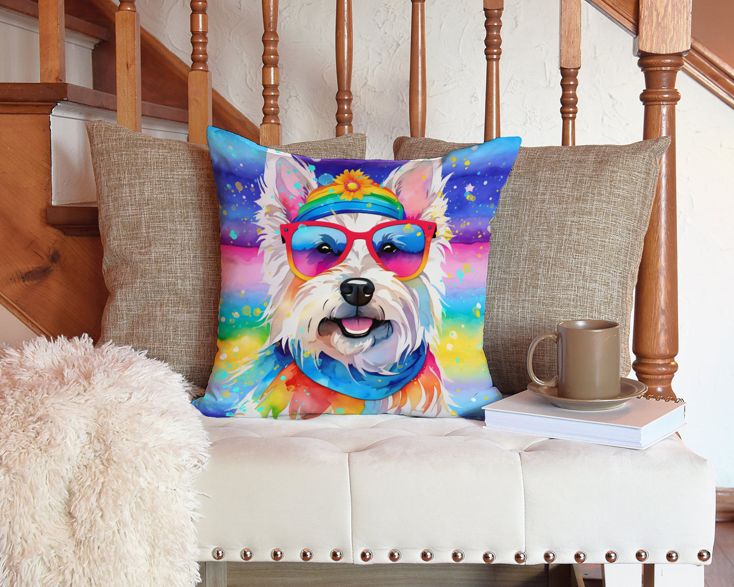 Westie Hippie Dawg Throw Pillow