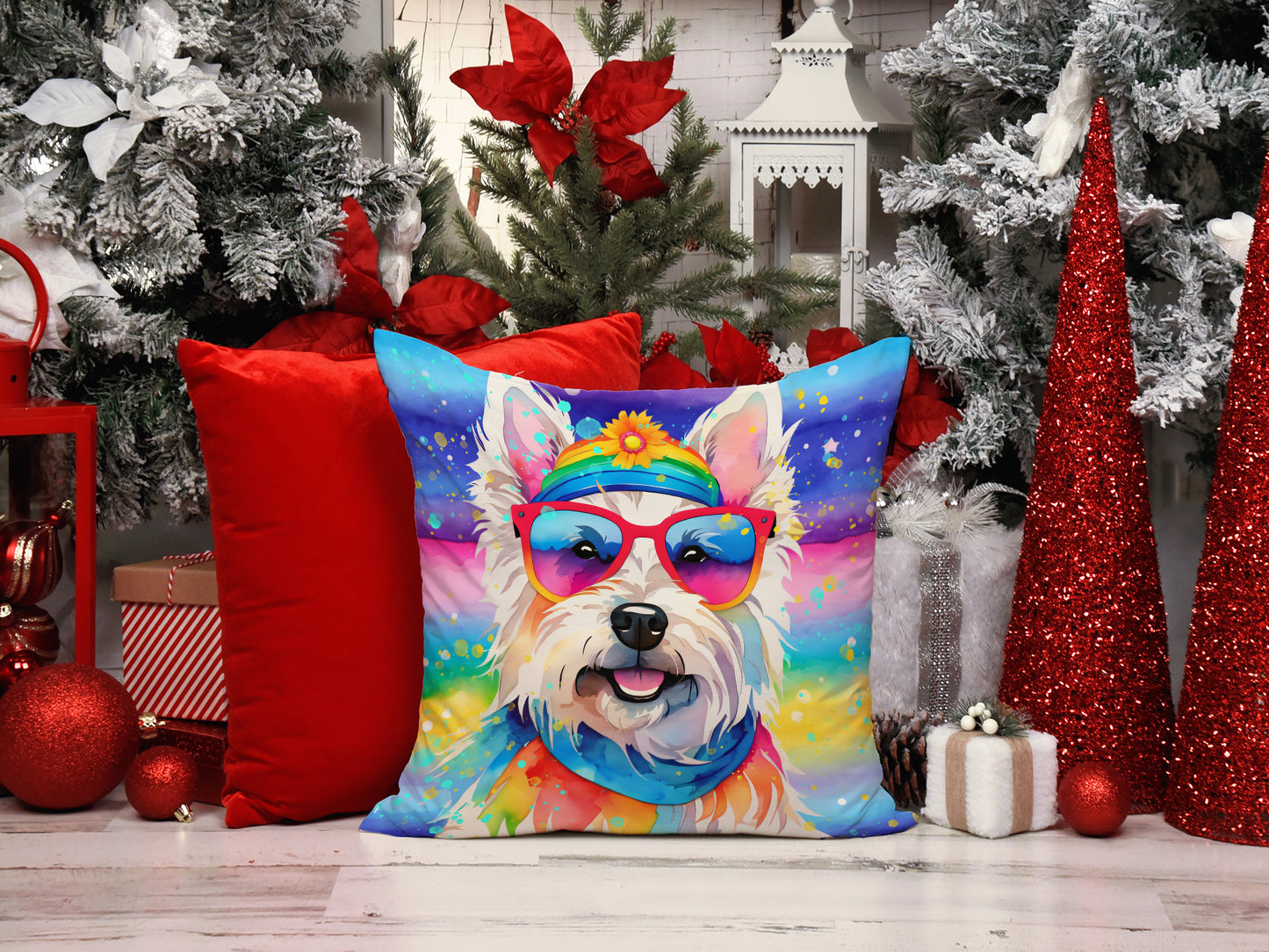 Westie Hippie Dawg Throw Pillow