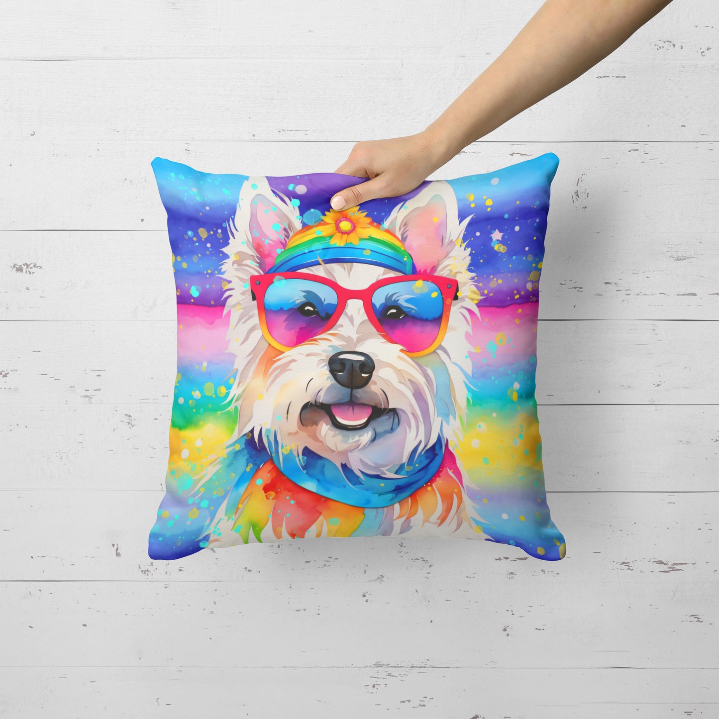 Westie Hippie Dawg Throw Pillow