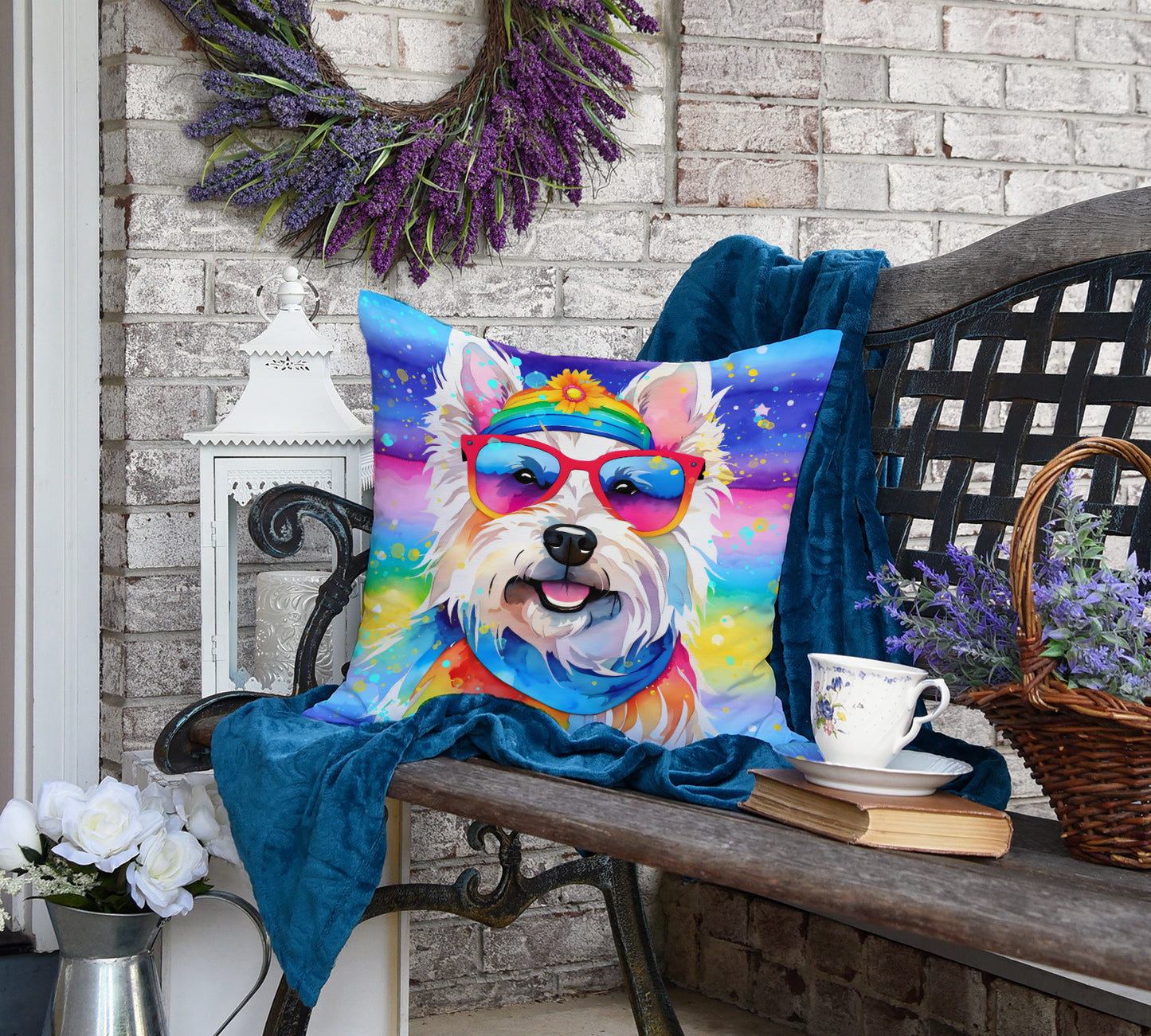 Westie Hippie Dawg Throw Pillow