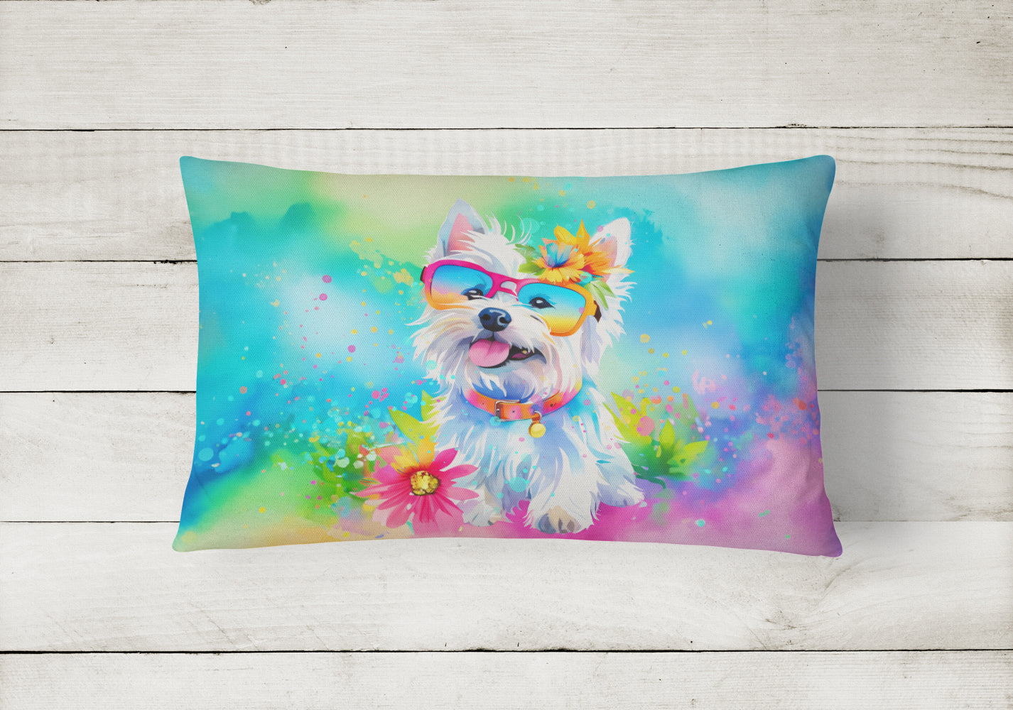 Westie Hippie Dawg Throw Pillow