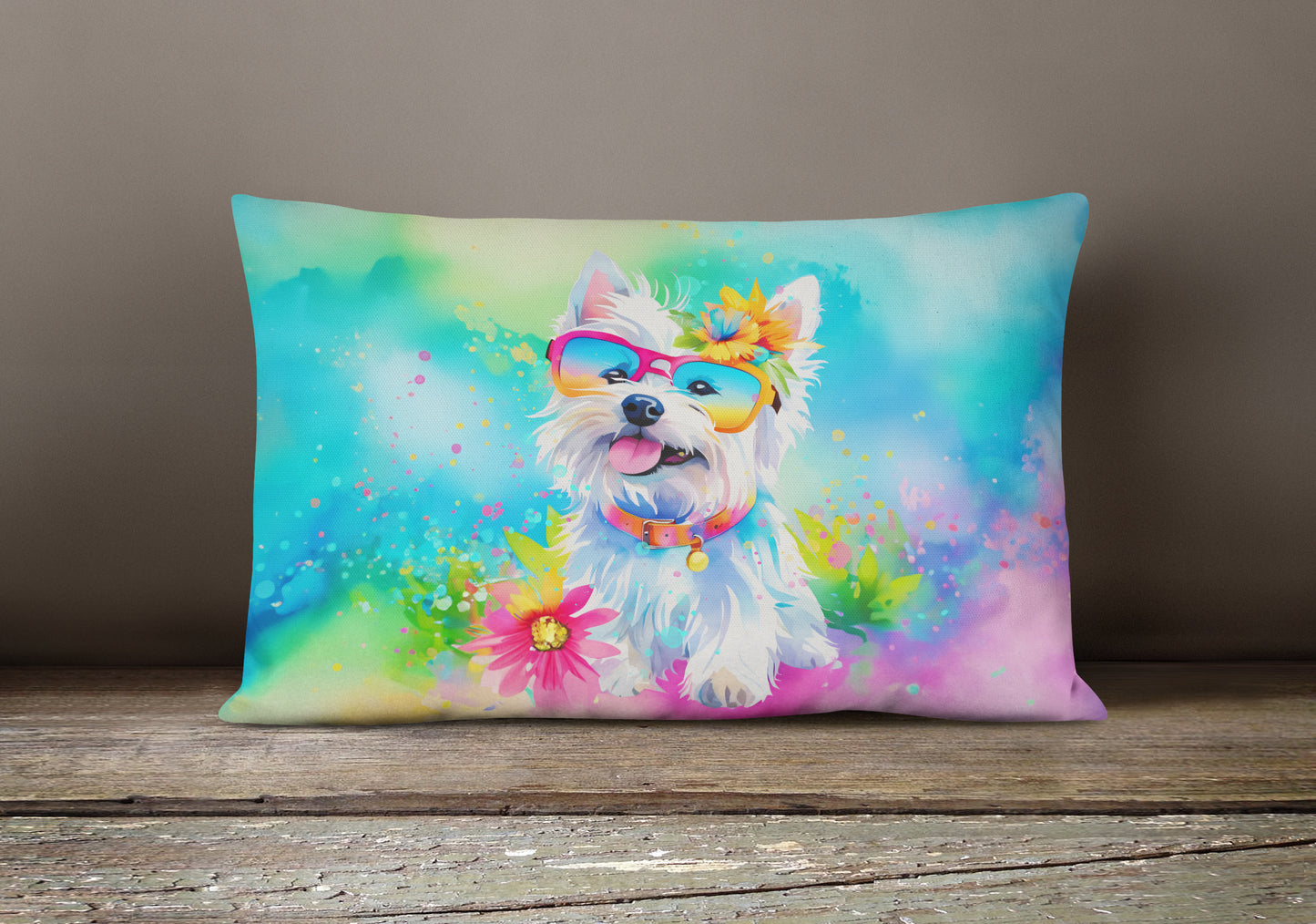 Westie Hippie Dawg Throw Pillow