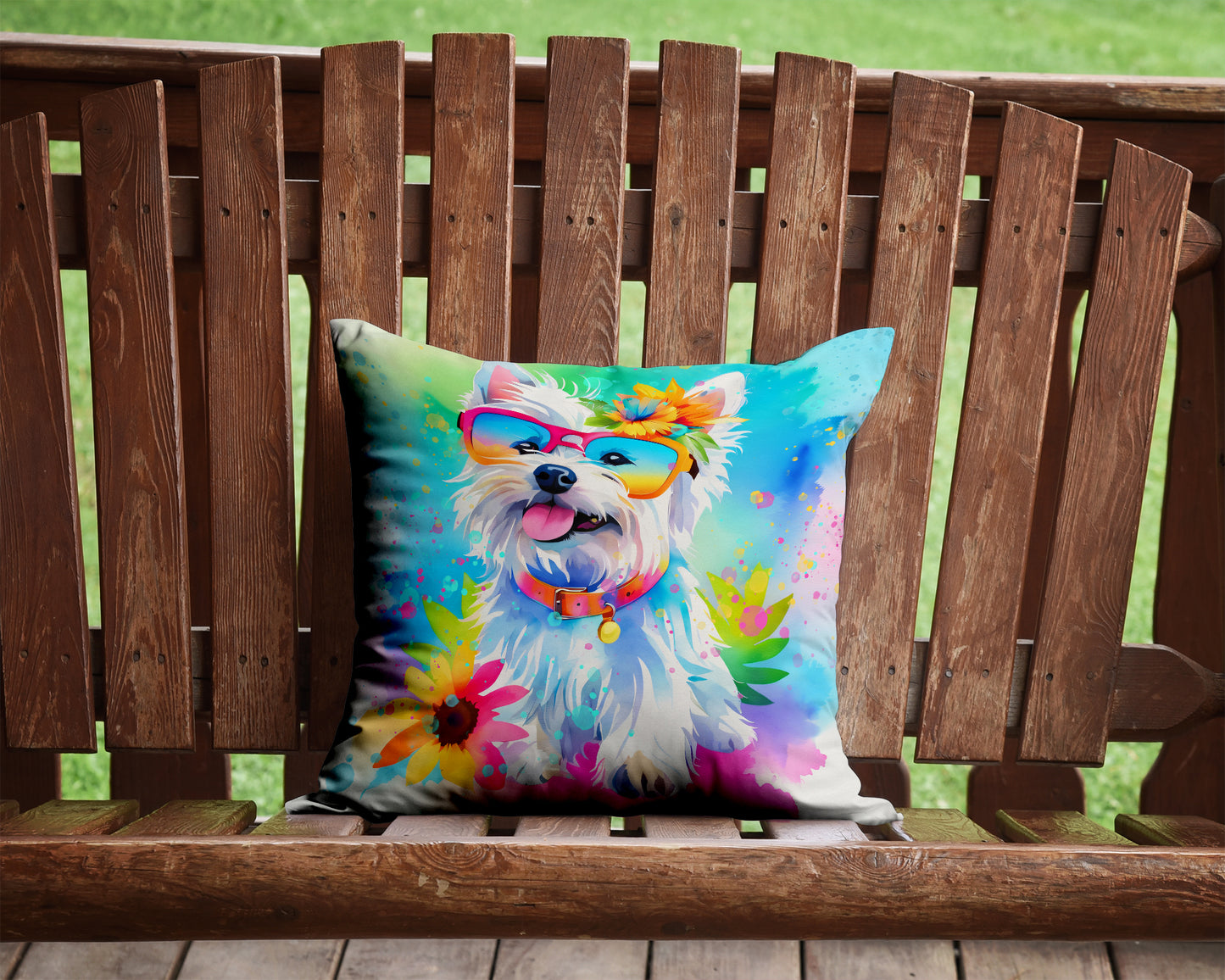 Westie Hippie Dawg Throw Pillow