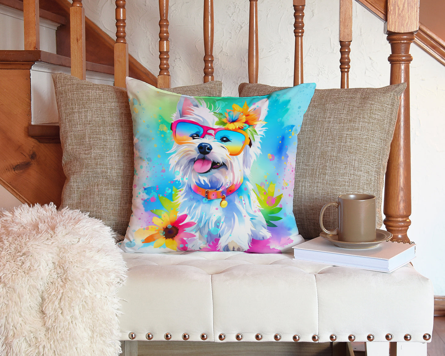 Westie Hippie Dawg Throw Pillow