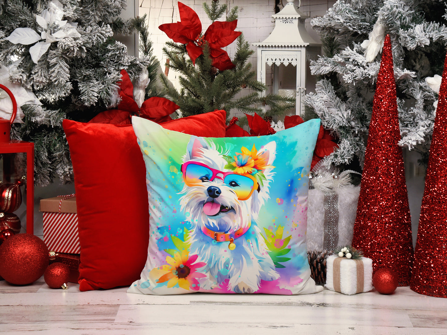 Westie Hippie Dawg Throw Pillow