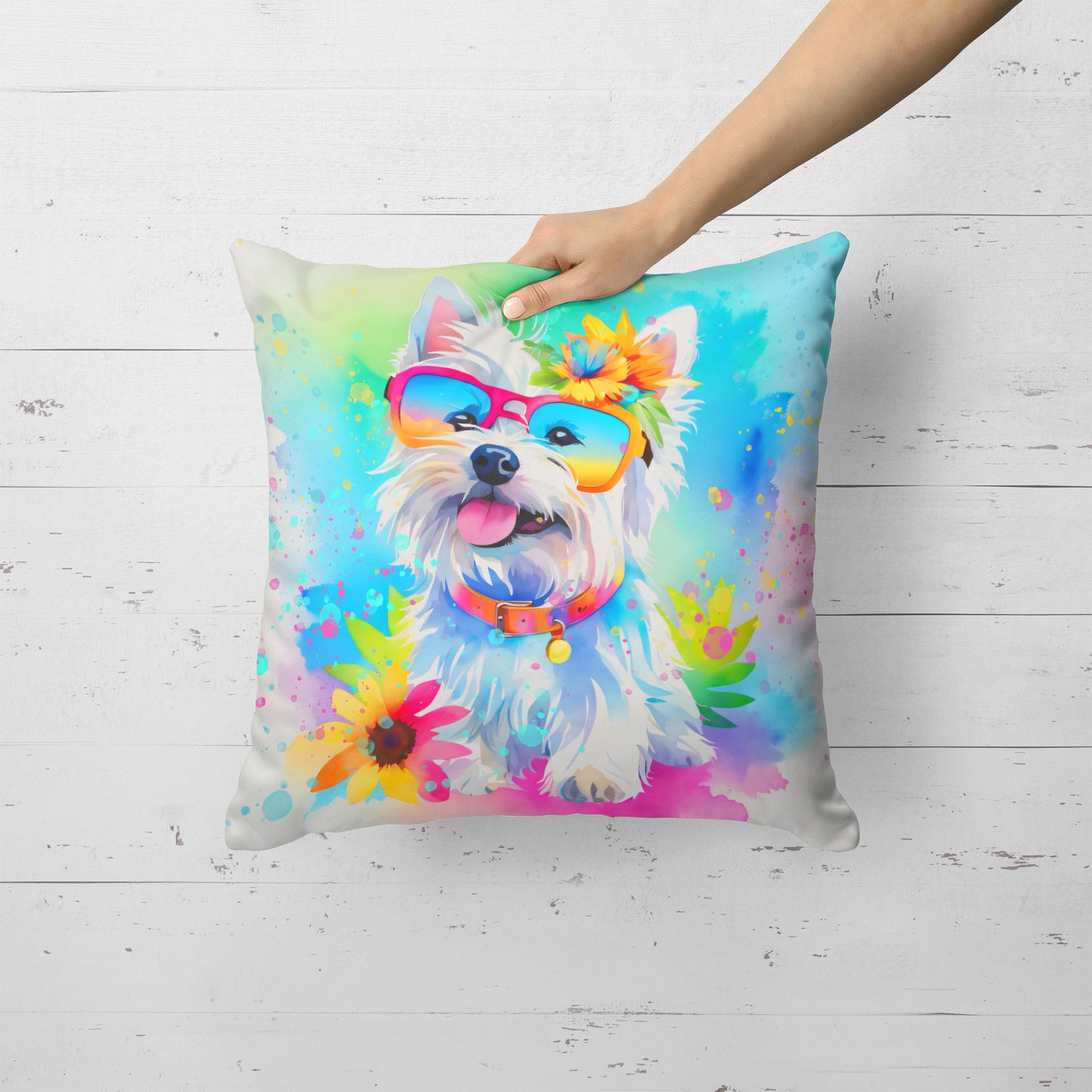 Westie Hippie Dawg Throw Pillow