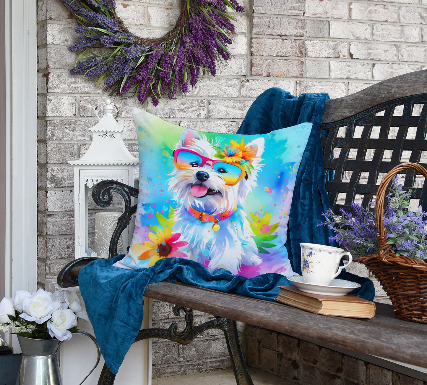 Westie Hippie Dawg Throw Pillow