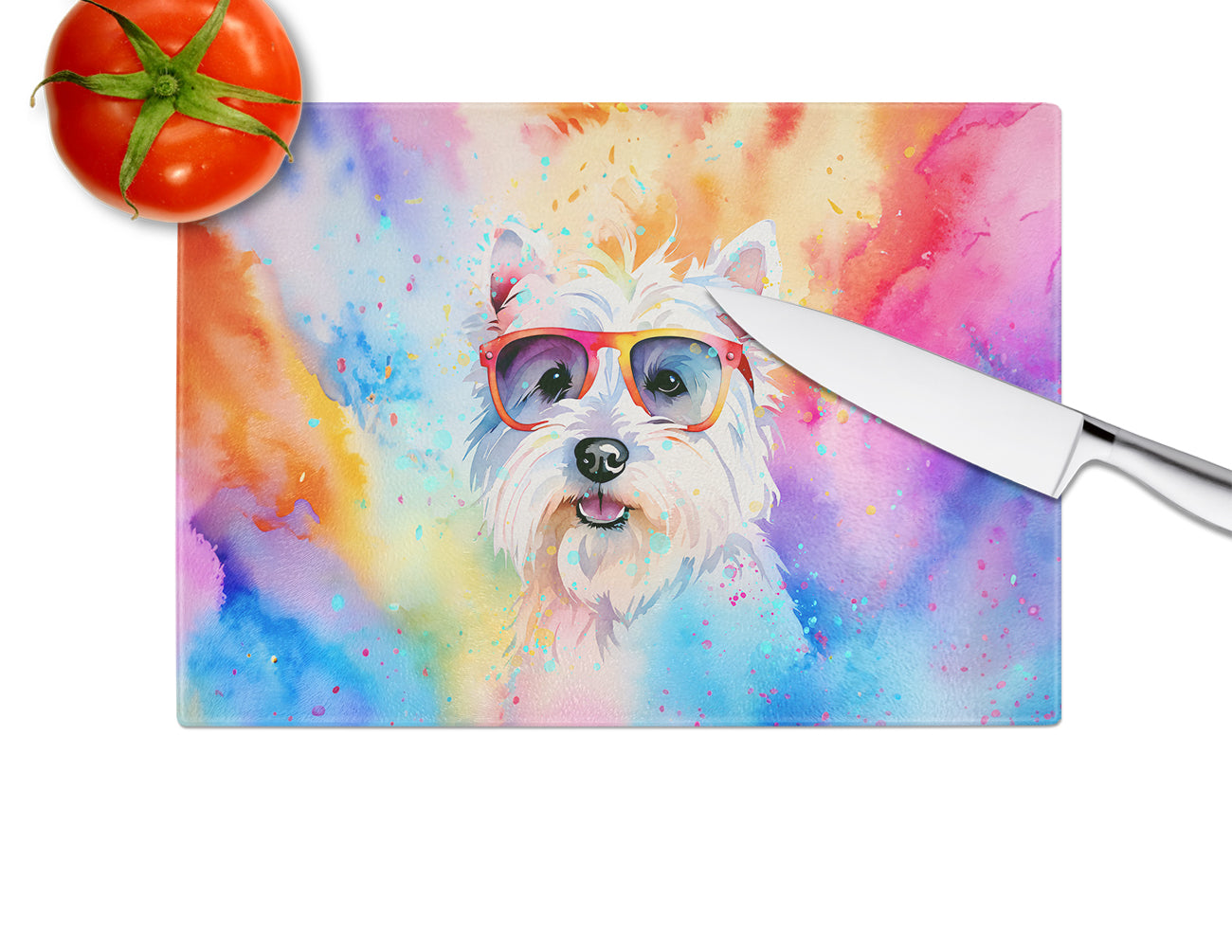 Westie Hippie Dawg Glass Cutting Board