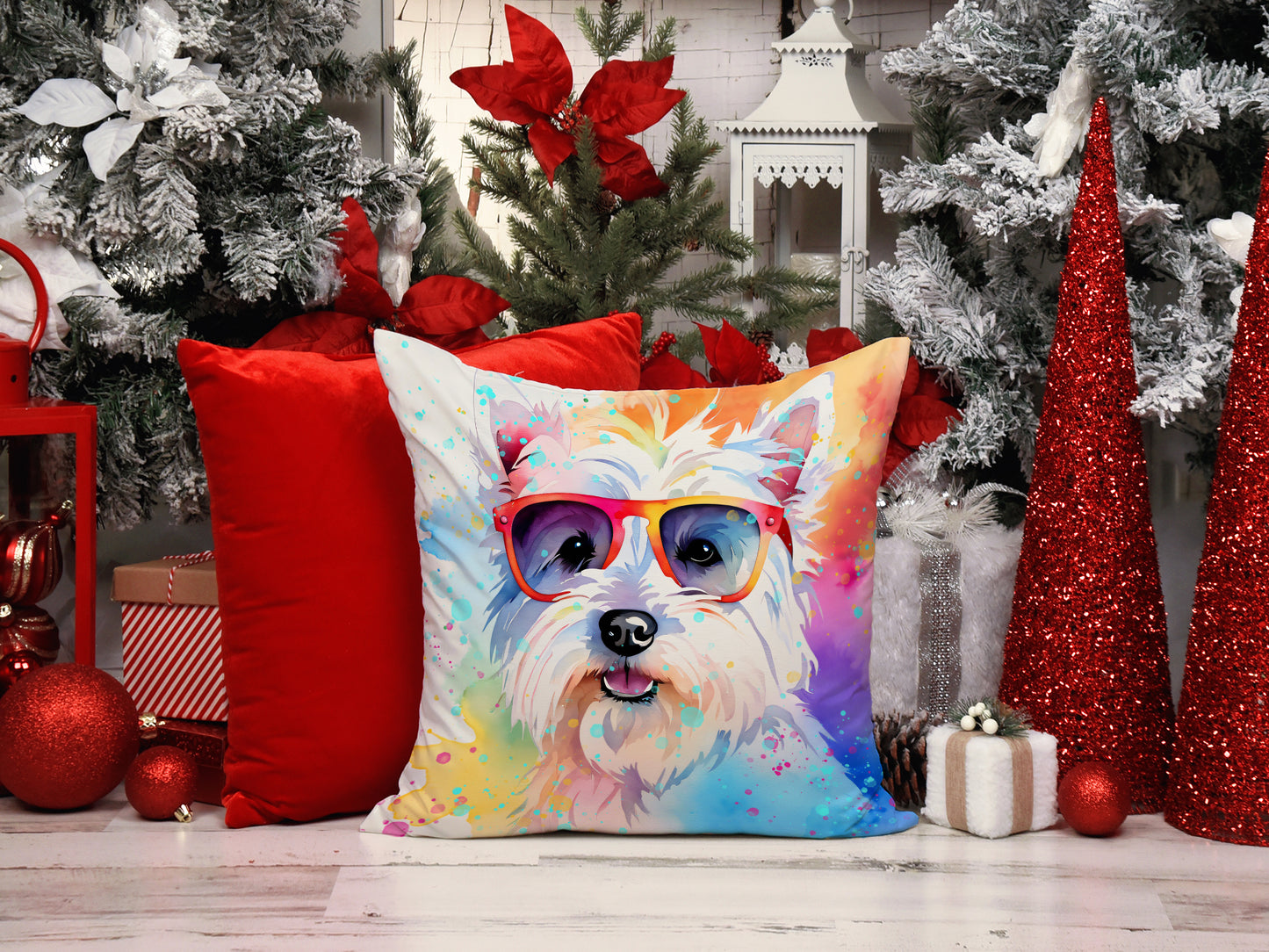 Westie Hippie Dawg Throw Pillow