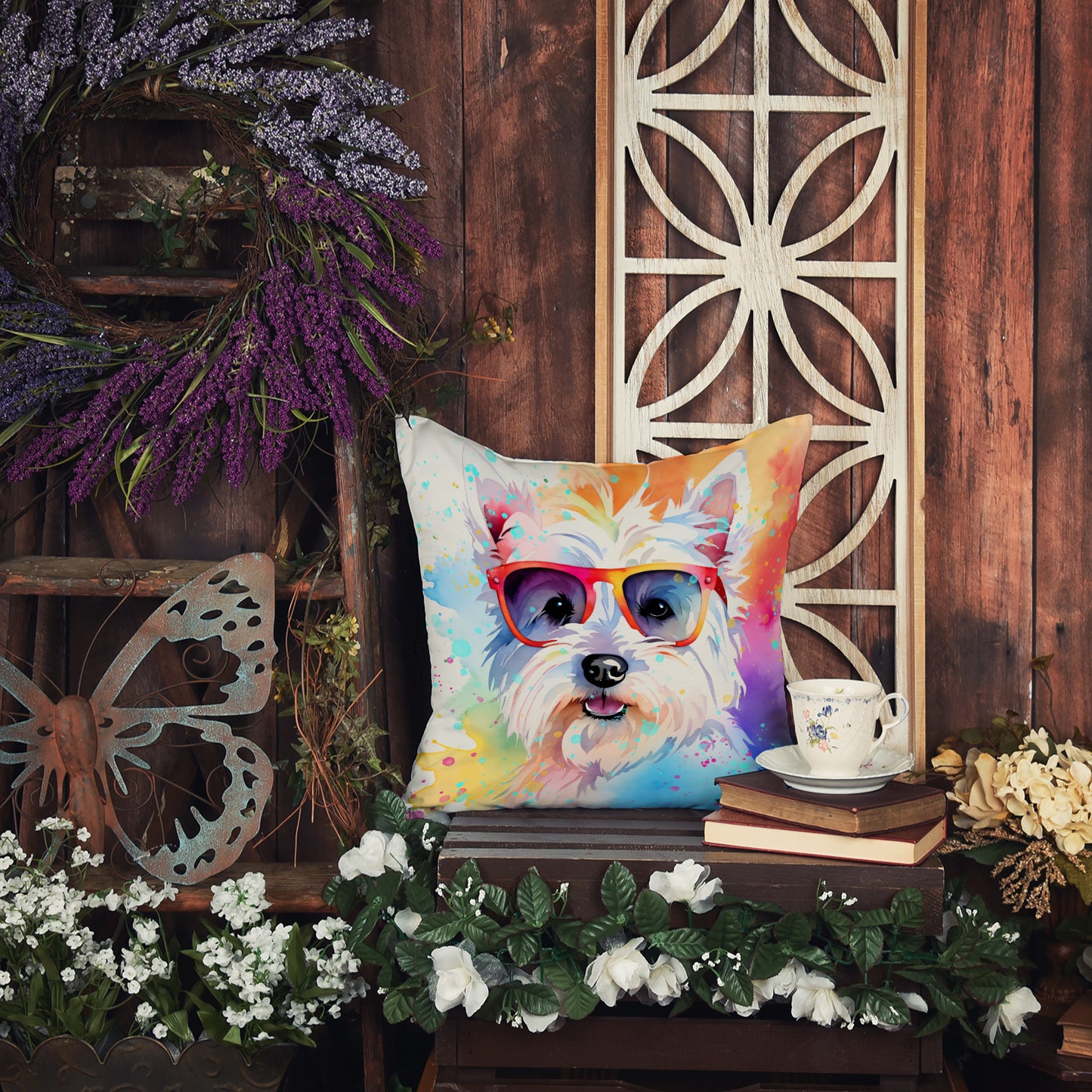 Westie Hippie Dawg Throw Pillow