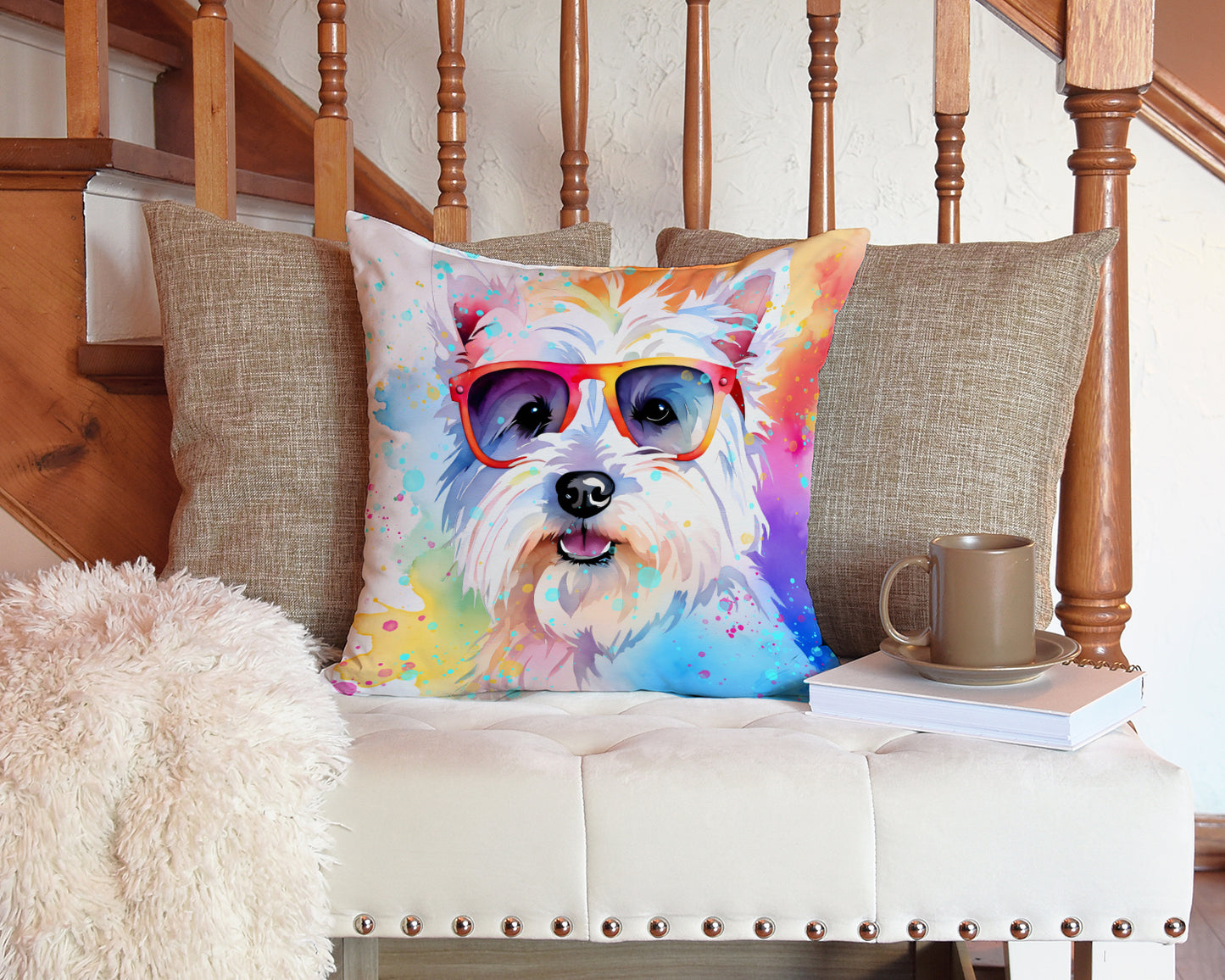 Westie Hippie Dawg Throw Pillow