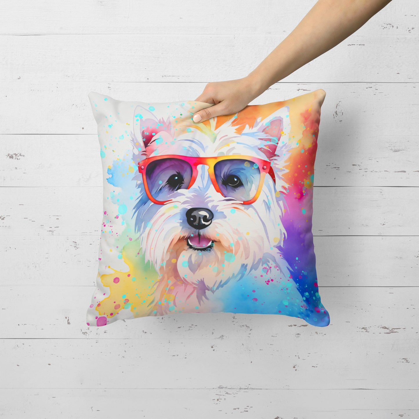 Westie Hippie Dawg Throw Pillow