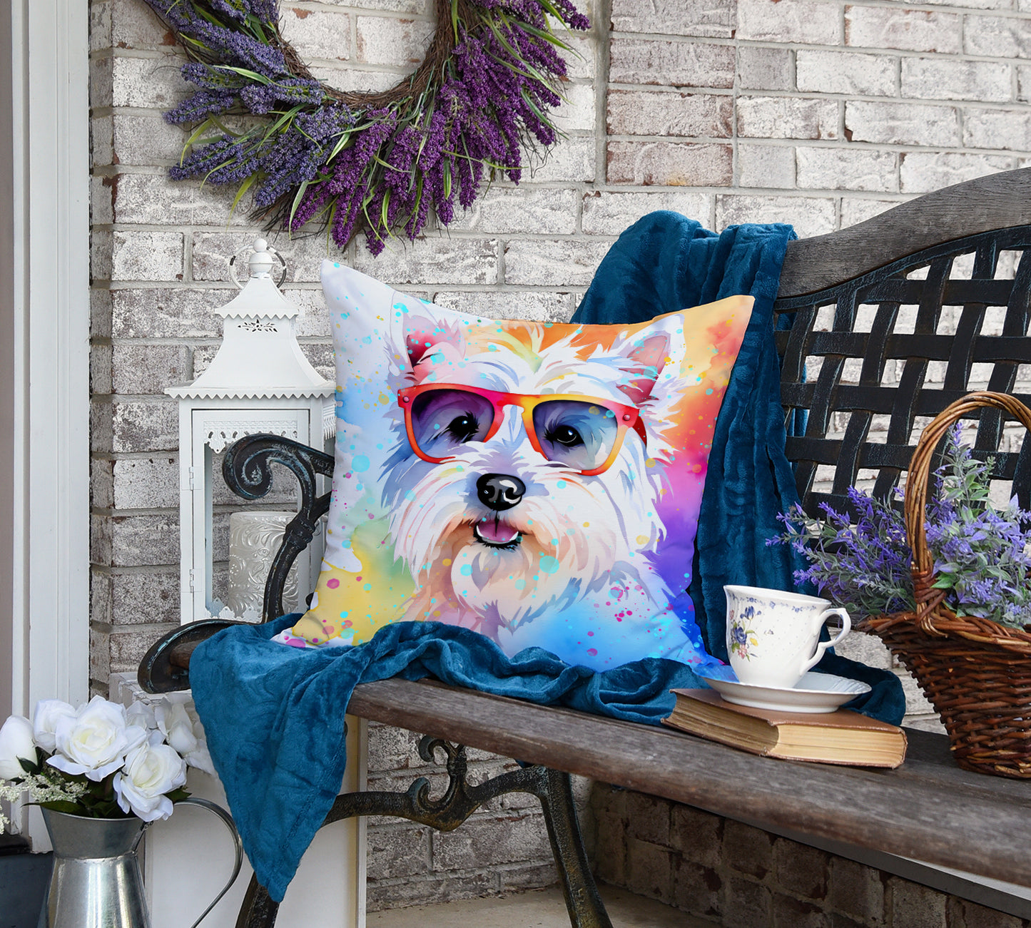 Westie Hippie Dawg Throw Pillow