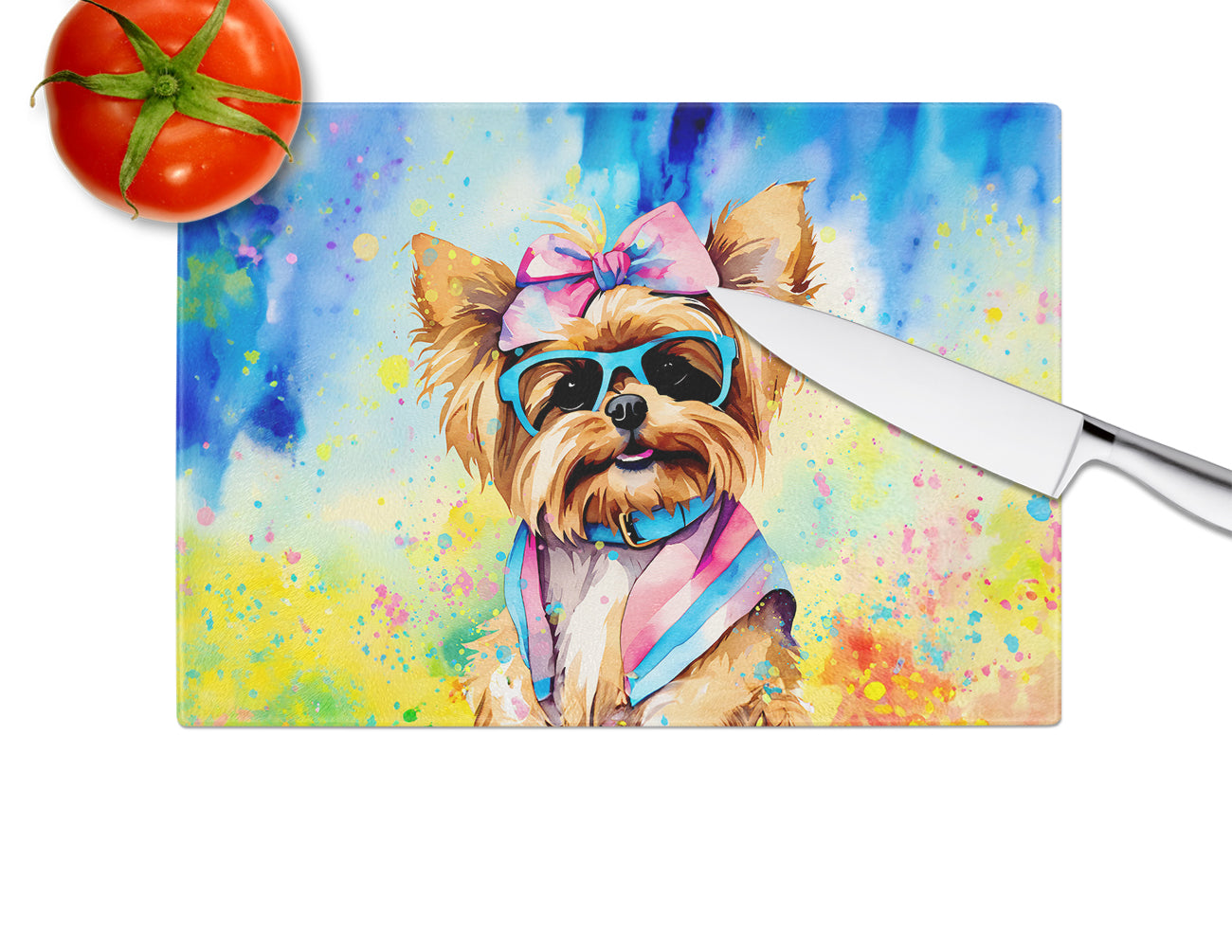 Yorkshire Terrier Hippie Dawg Glass Cutting Board