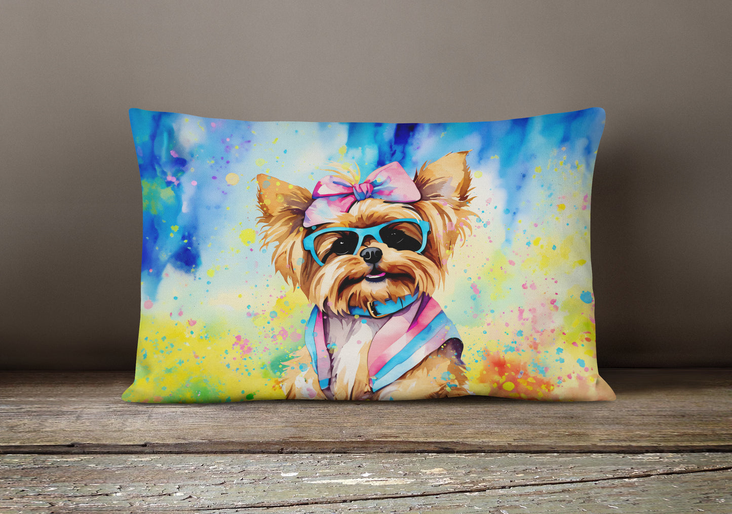 Yorkshire Terrier Hippie Dawg Throw Pillow