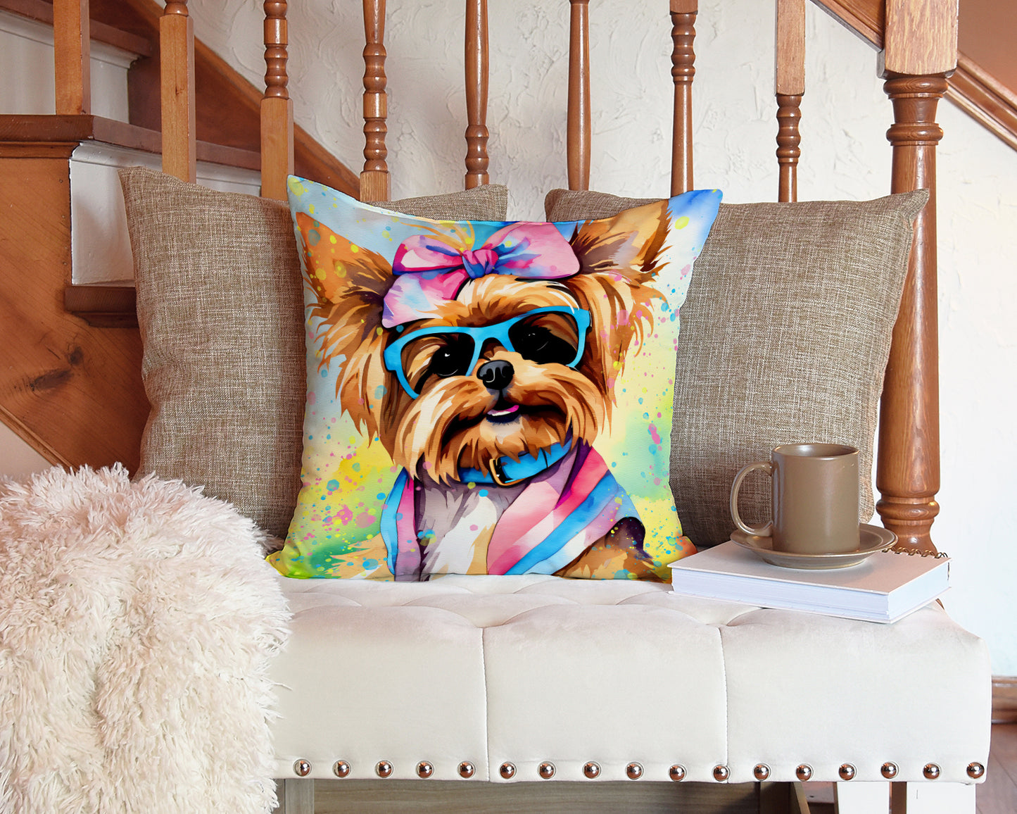 Yorkshire Terrier Hippie Dawg Throw Pillow