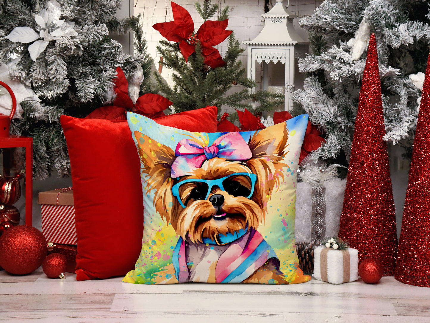 Yorkshire Terrier Hippie Dawg Throw Pillow