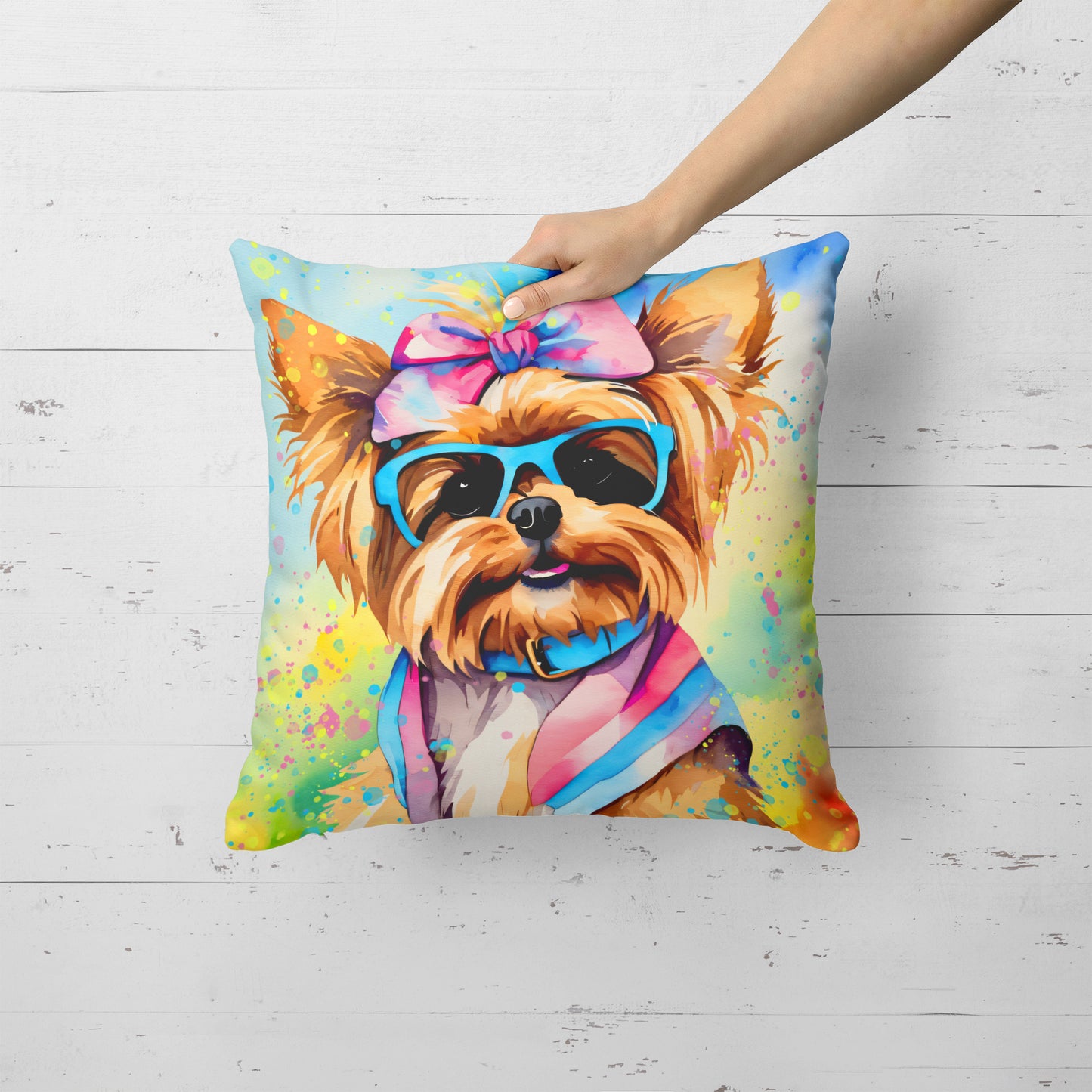 Yorkshire Terrier Hippie Dawg Throw Pillow