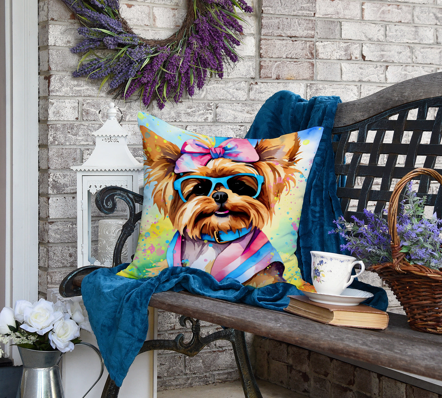 Yorkshire Terrier Hippie Dawg Throw Pillow