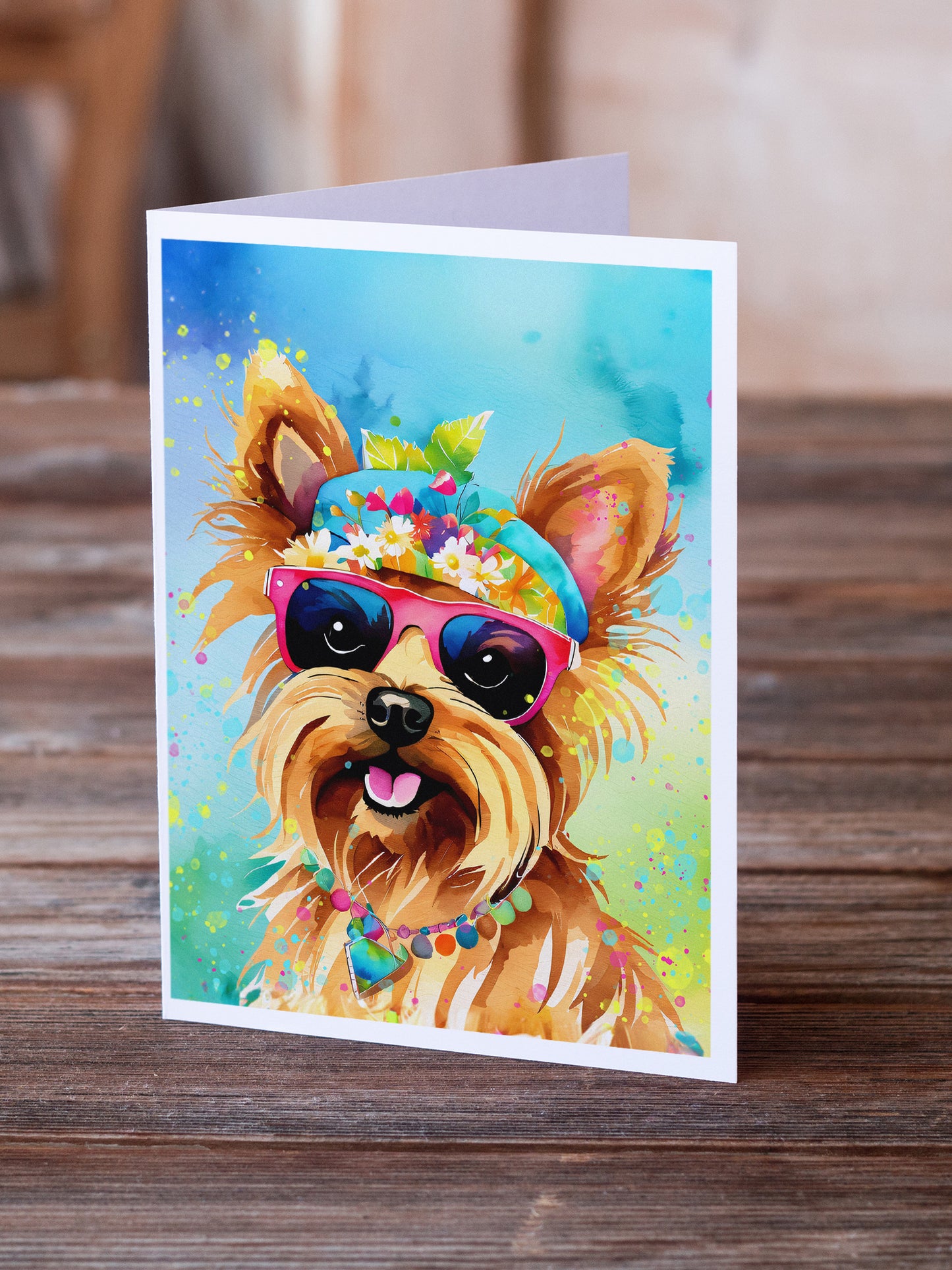 Yorkshire Terrier Hippie Dawg Greeting Cards Pack of 8