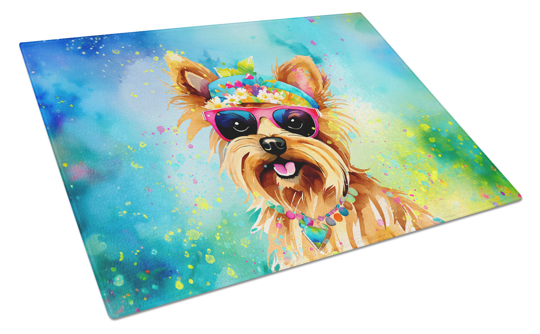 Buy this Yorkshire Terrier Hippie Dawg Glass Cutting Board