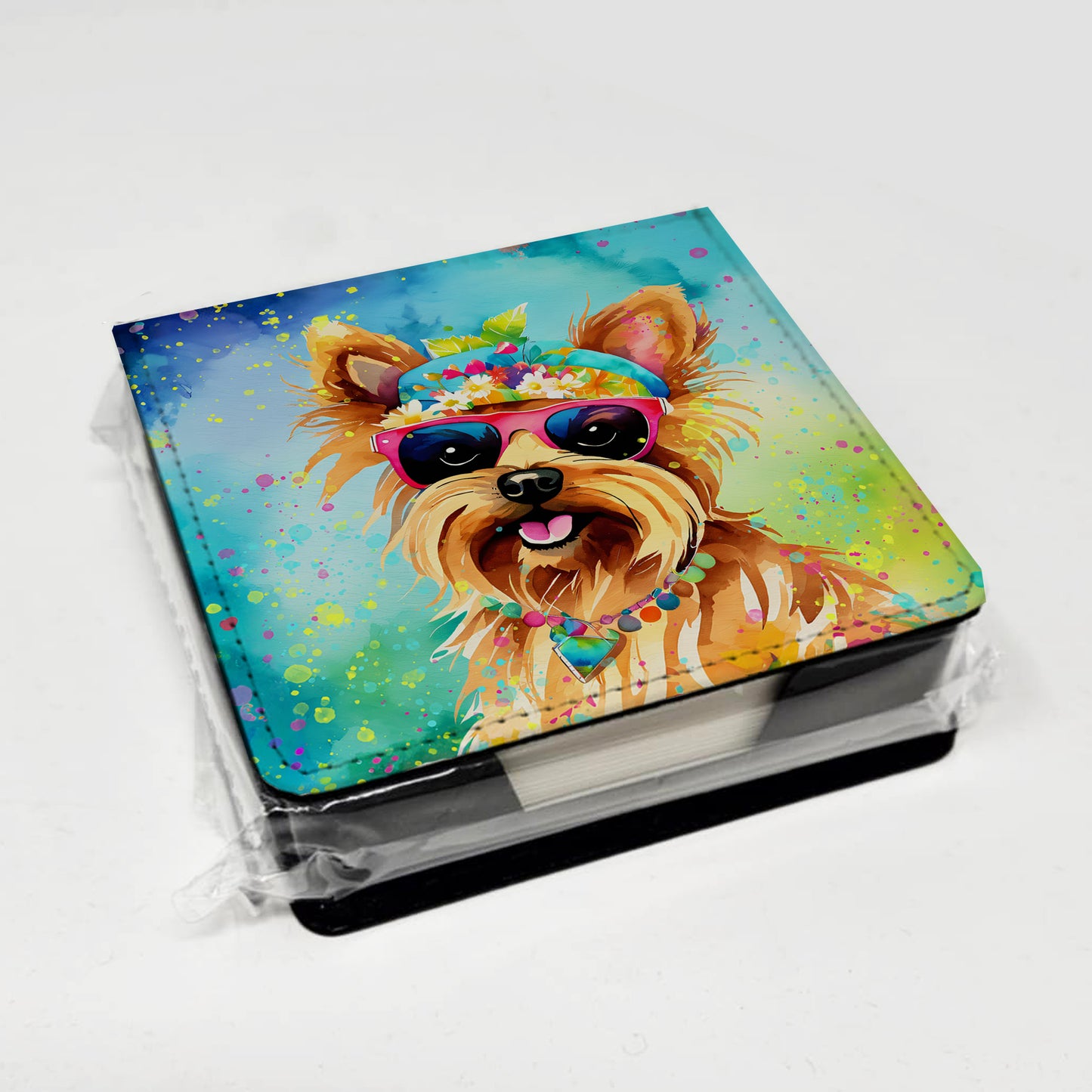 Yorkshire Terrier Hippie Dawg PU Leather Note Paper Holder