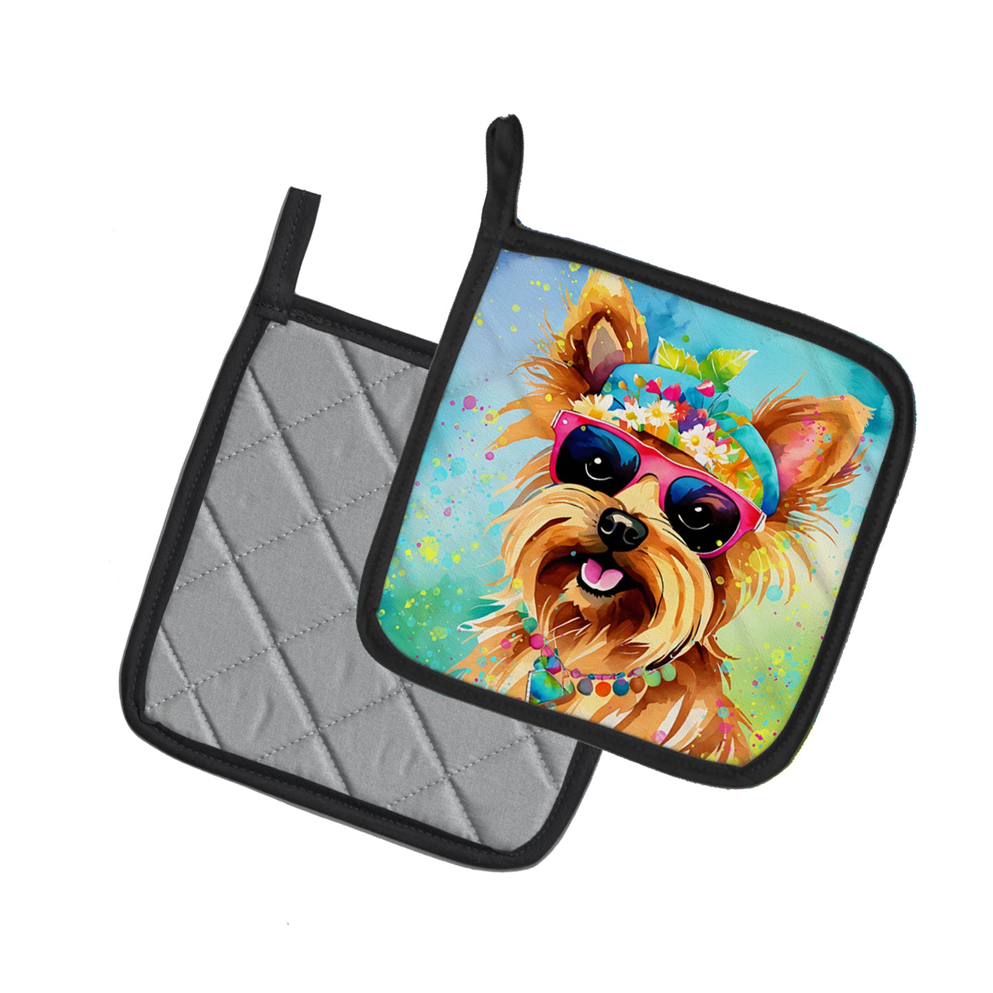 Yorkshire Terrier Hippie Dawg Pair of Pot Holders