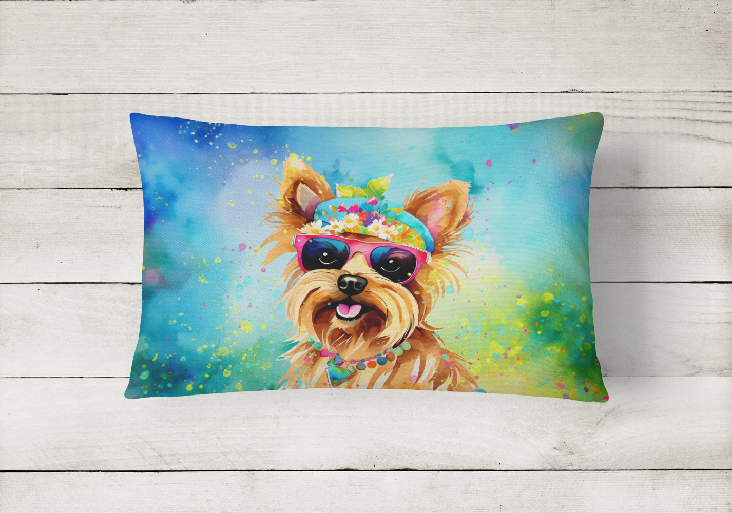 Yorkshire Terrier Hippie Dawg Throw Pillow