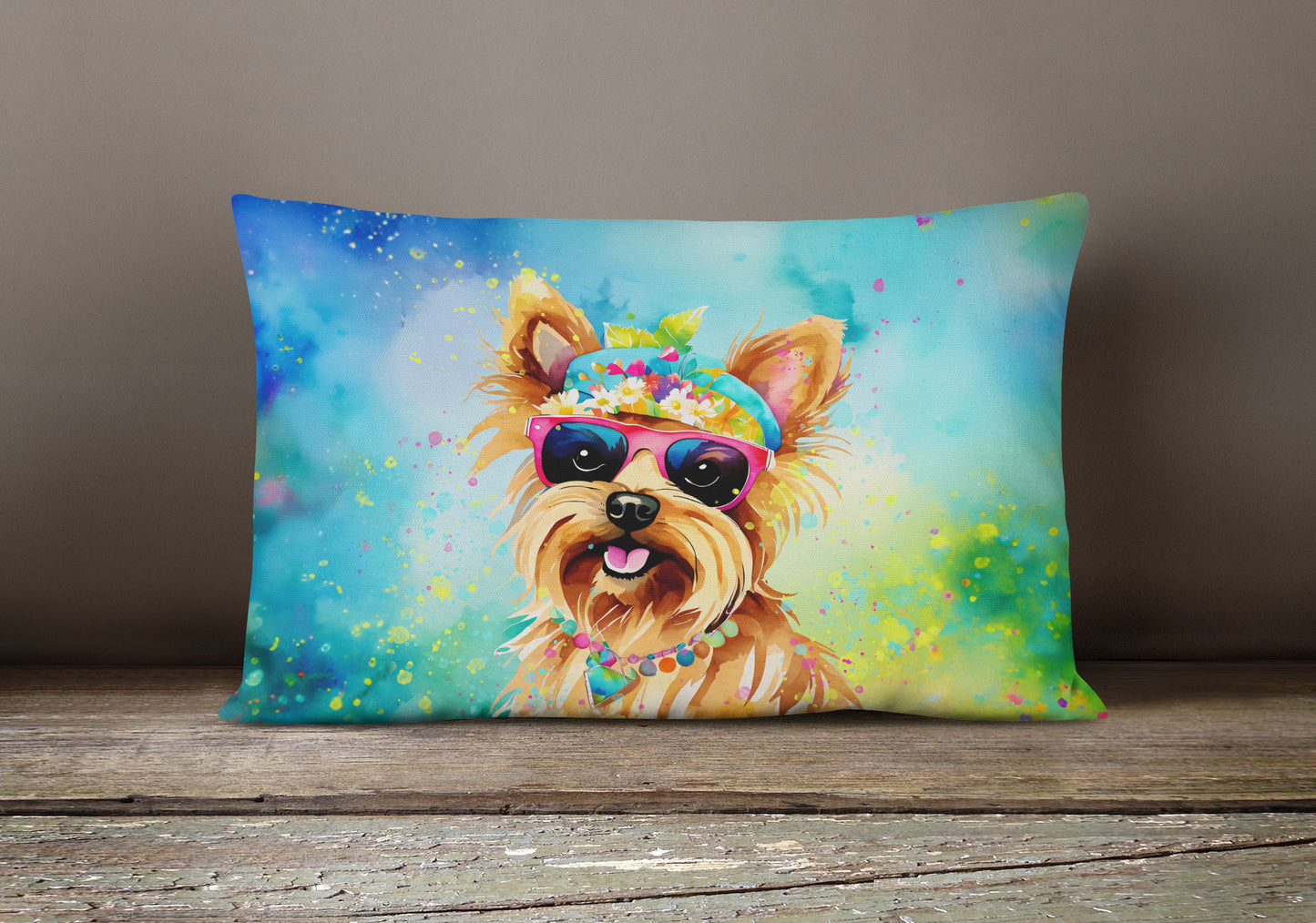 Yorkshire Terrier Hippie Dawg Throw Pillow