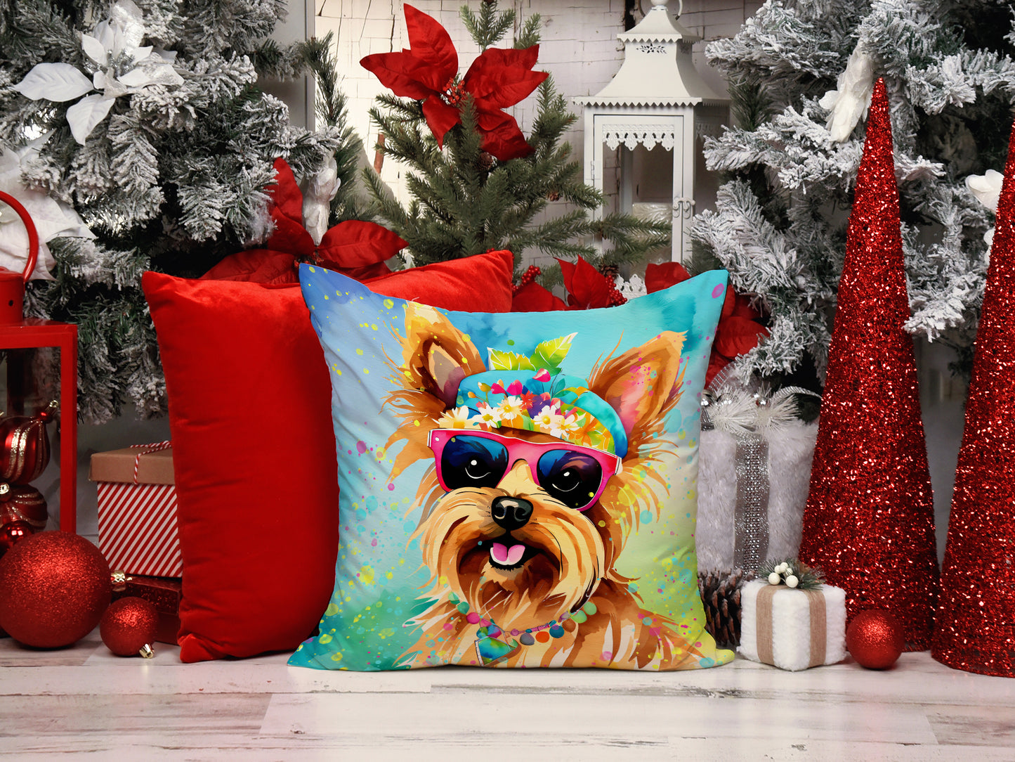 Yorkshire Terrier Hippie Dawg Throw Pillow