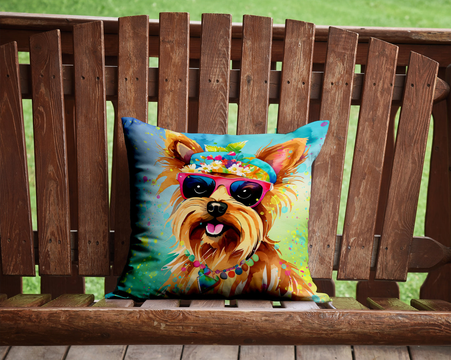 Yorkshire Terrier Hippie Dawg Throw Pillow