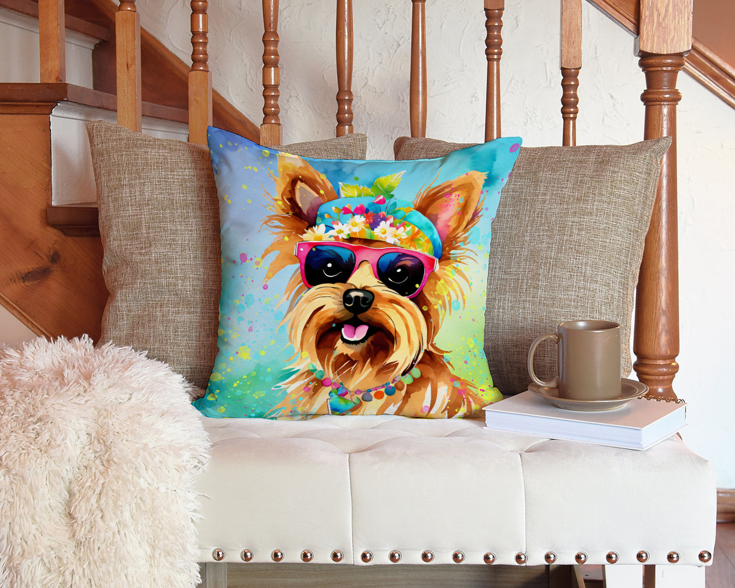 Yorkshire Terrier Hippie Dawg Throw Pillow