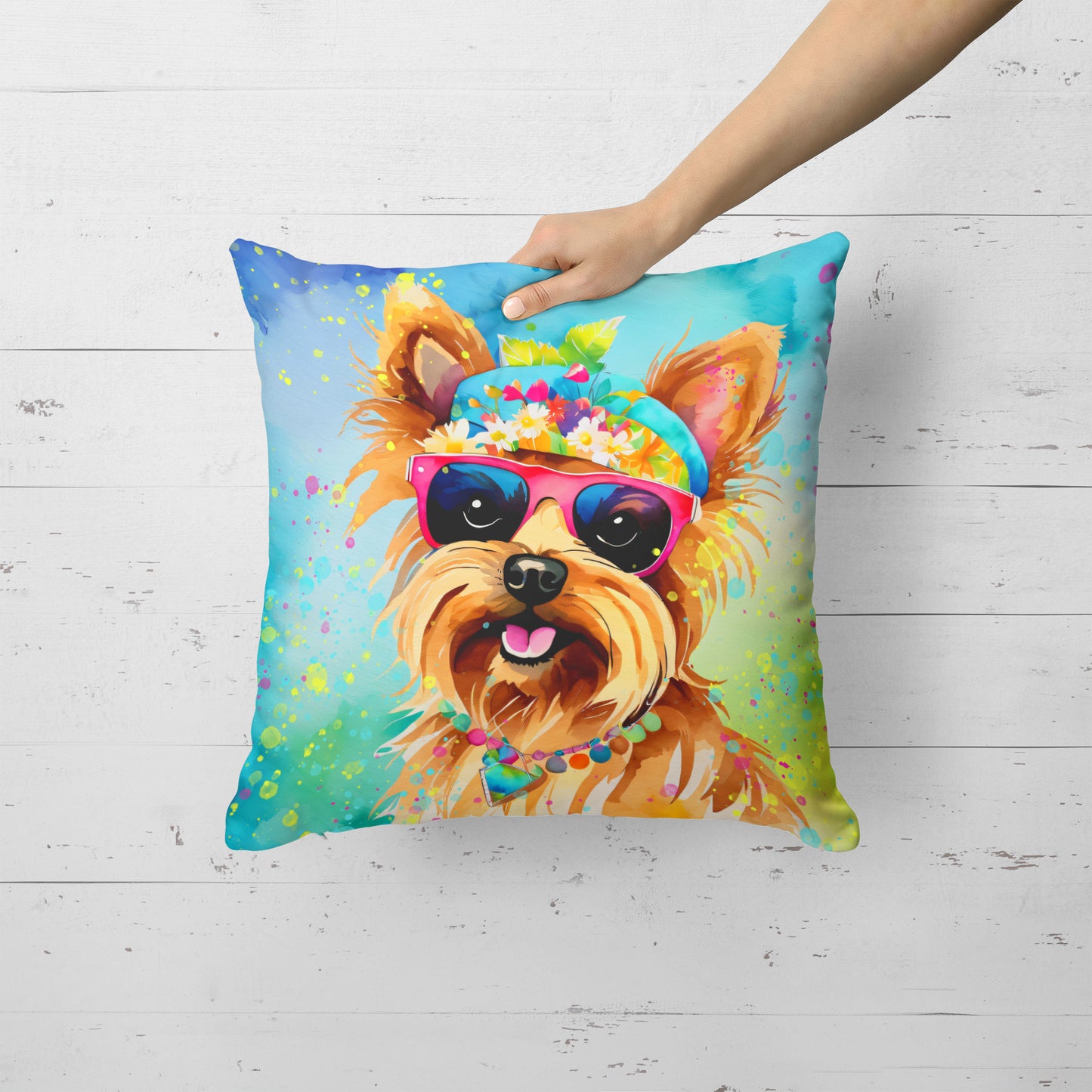 Yorkshire Terrier Hippie Dawg Throw Pillow