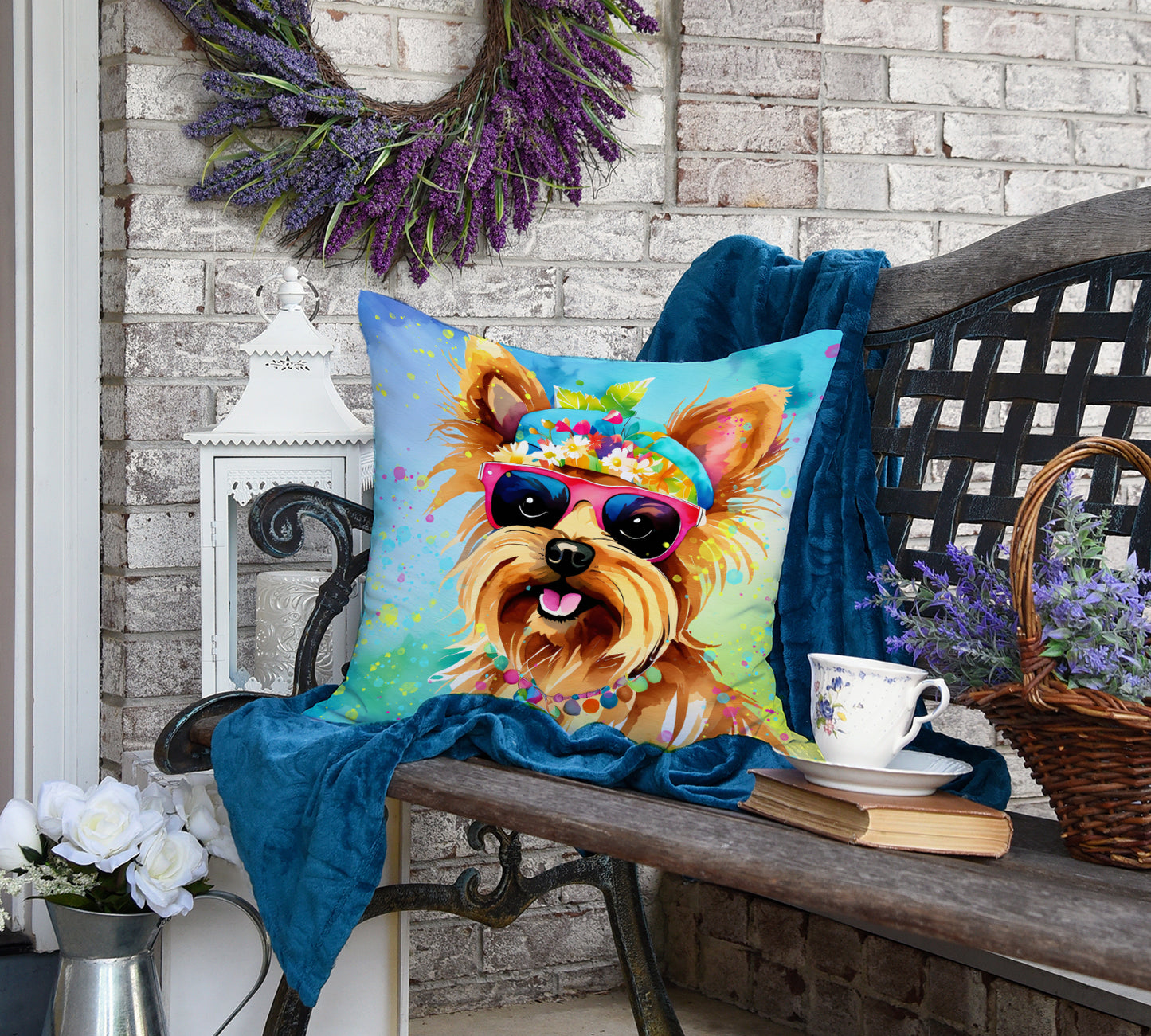 Yorkshire Terrier Hippie Dawg Throw Pillow