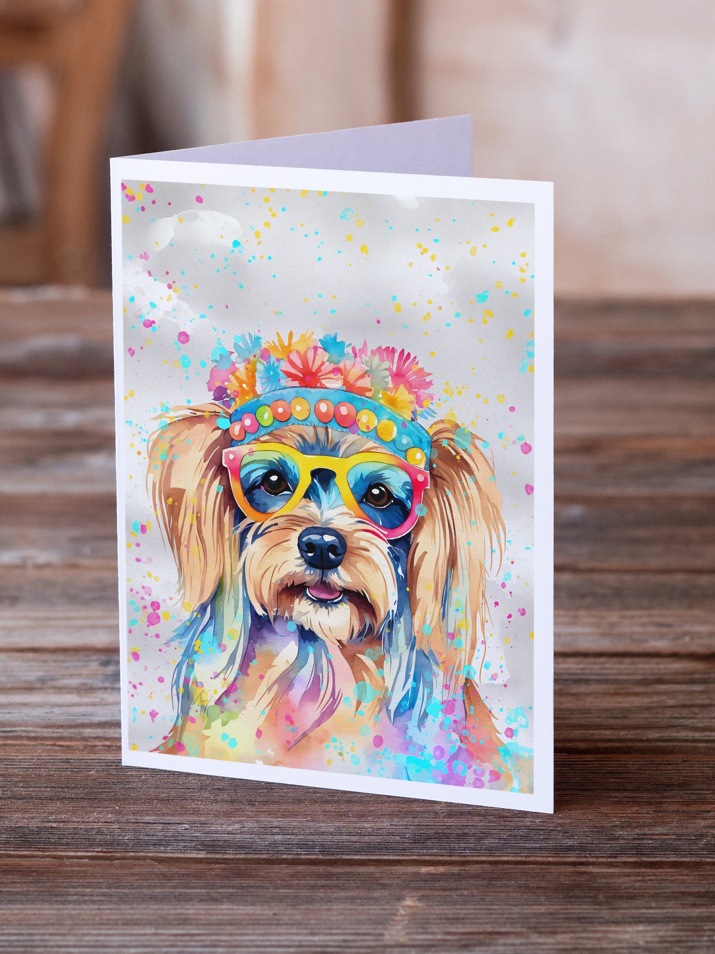 Yorkshire Terrier Hippie Dawg Greeting Cards Pack of 8