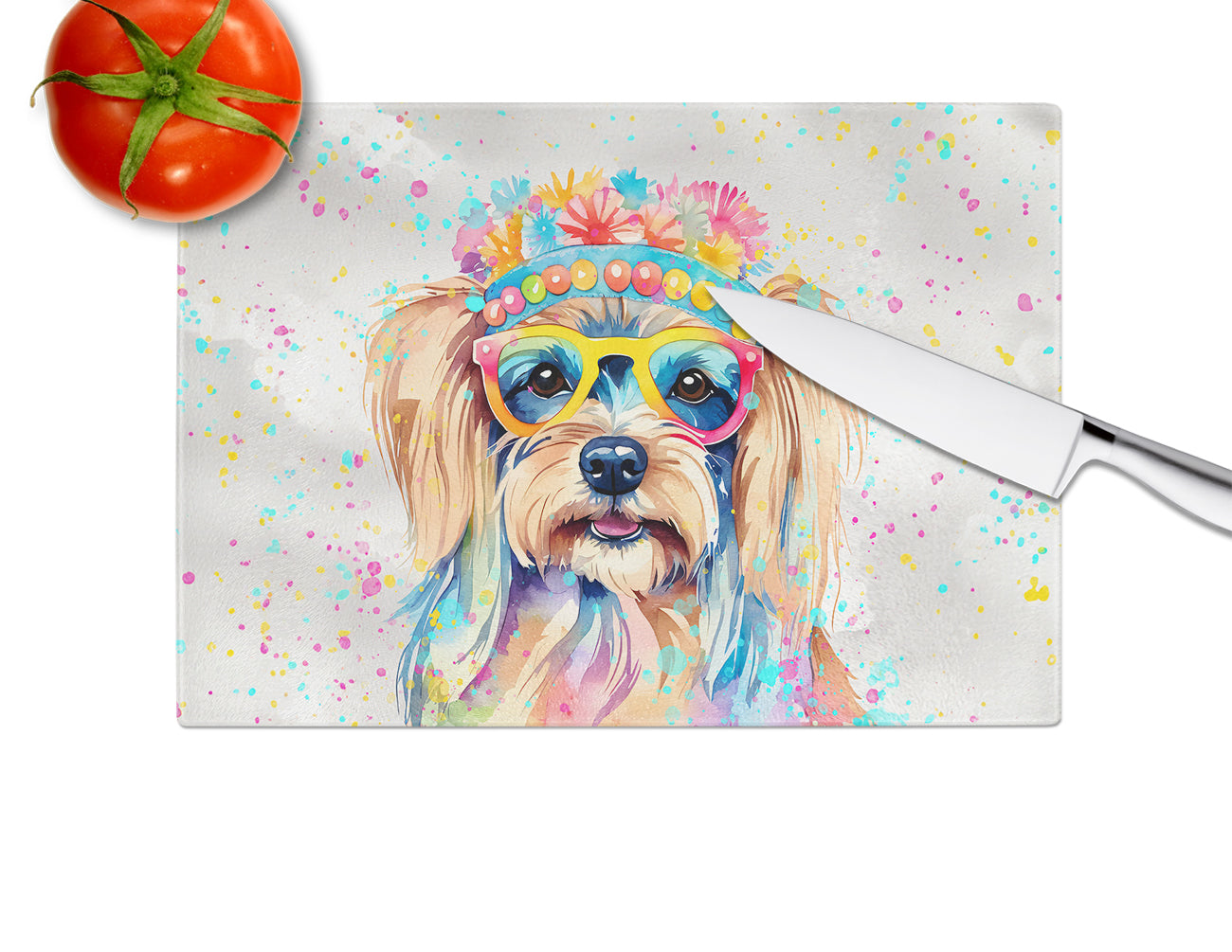 Yorkshire Terrier Hippie Dawg Glass Cutting Board