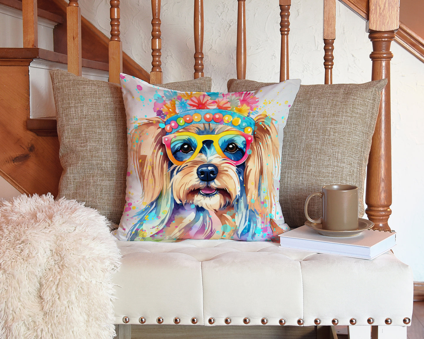 Yorkshire Terrier Hippie Dawg Throw Pillow